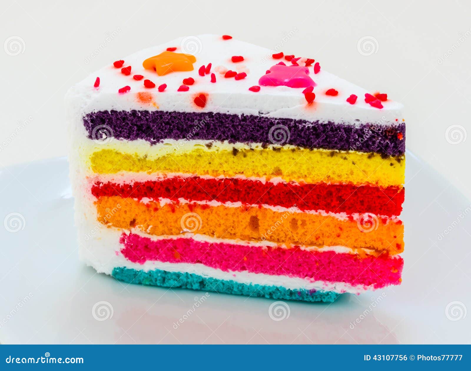 Rainbow cake stock photo. Image of cake, plate, white 43107756