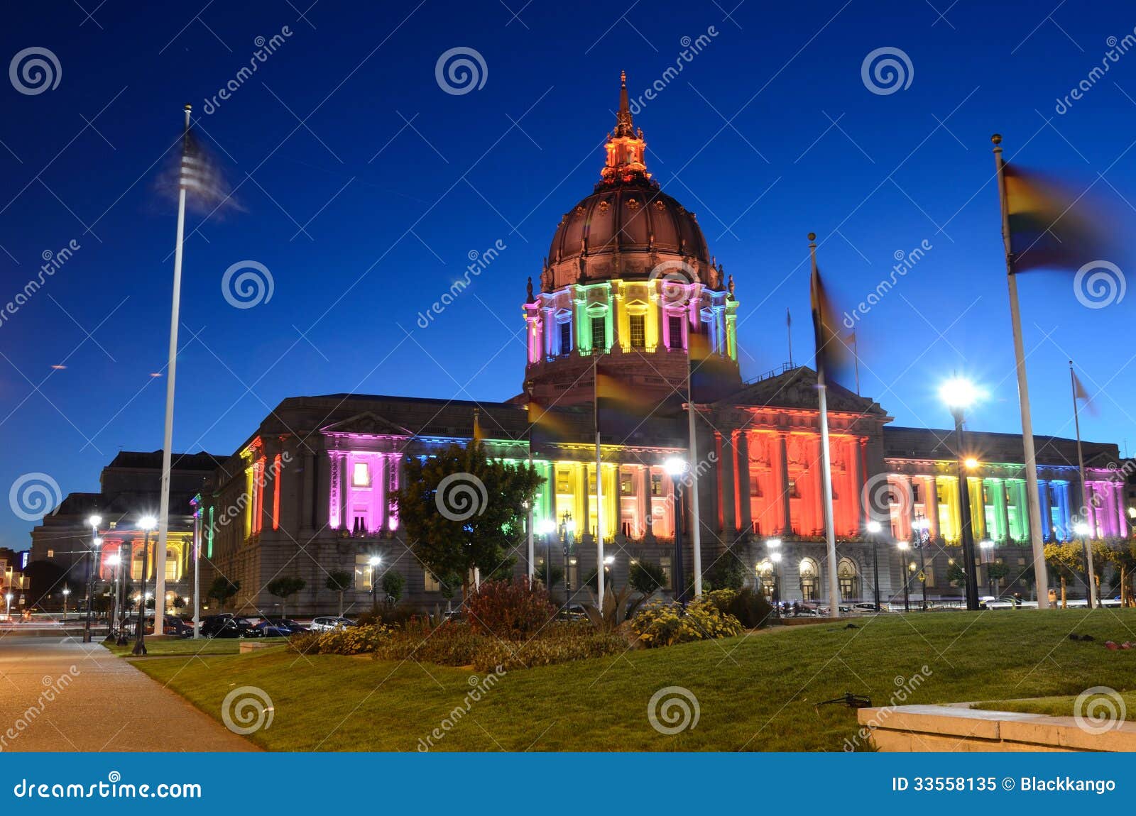 Rainbow City Hall stock image. Image of night, city, hall 33558135