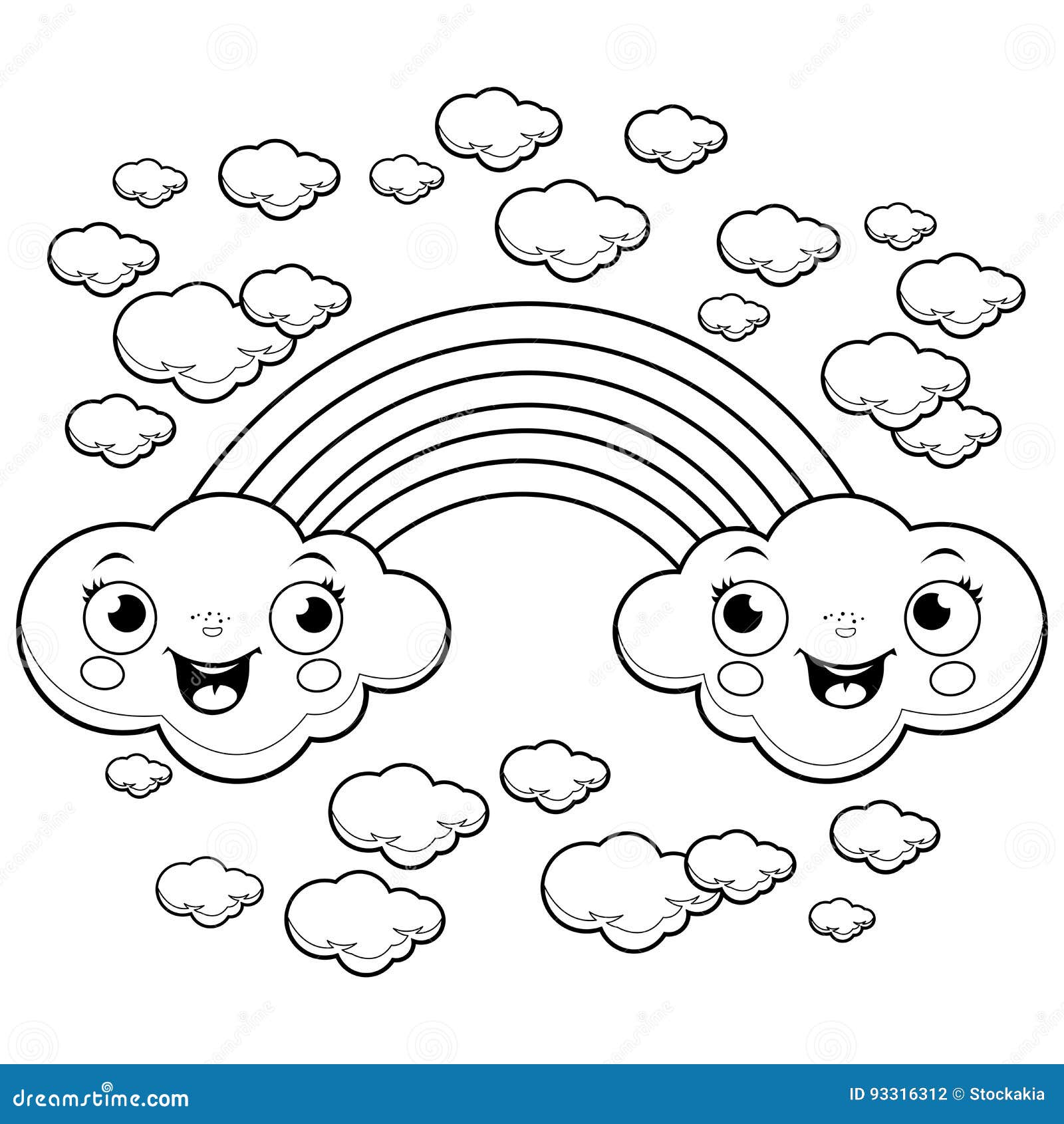  Rainbow  Cloud  Characters Coloring  Page  Stock Vector 