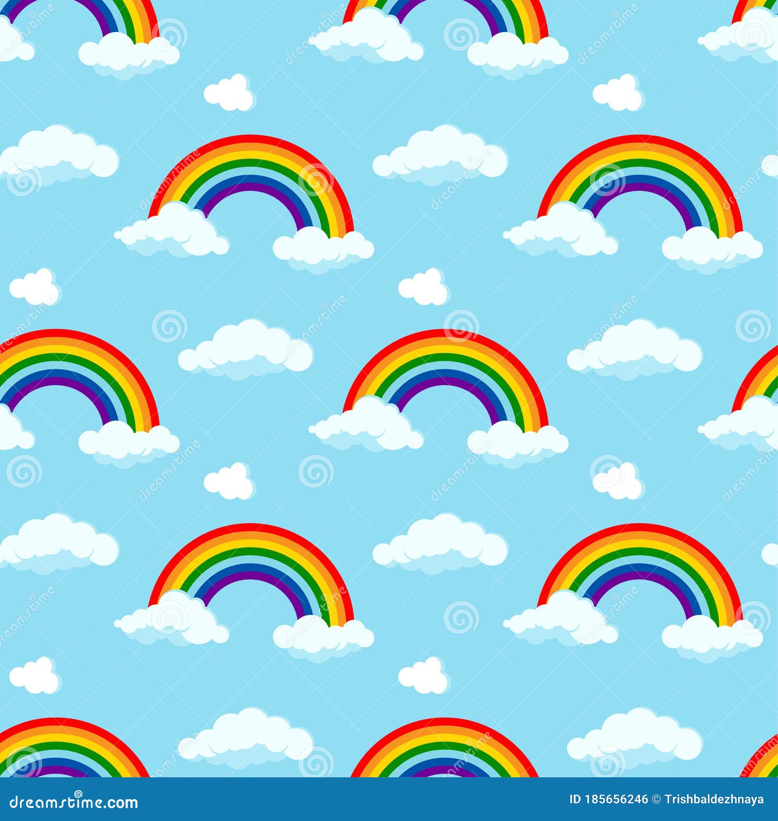 Rainbow with Clouds at the Ends Seamless Pattern on Sky Blue Background  Stock Vector - Illustration of seamless, baby: 185656246