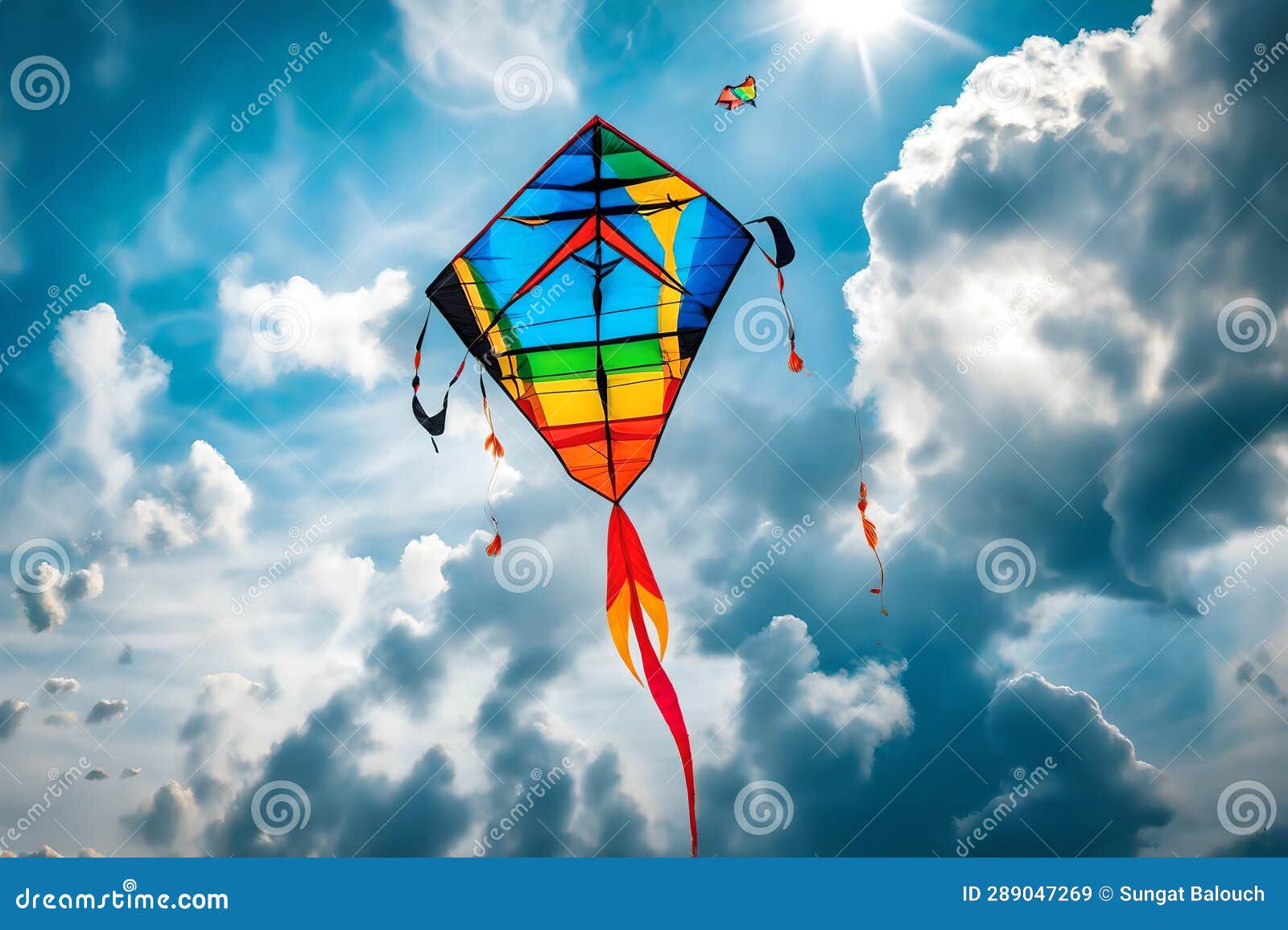 rainbow color kite in the sky, spring festival theme