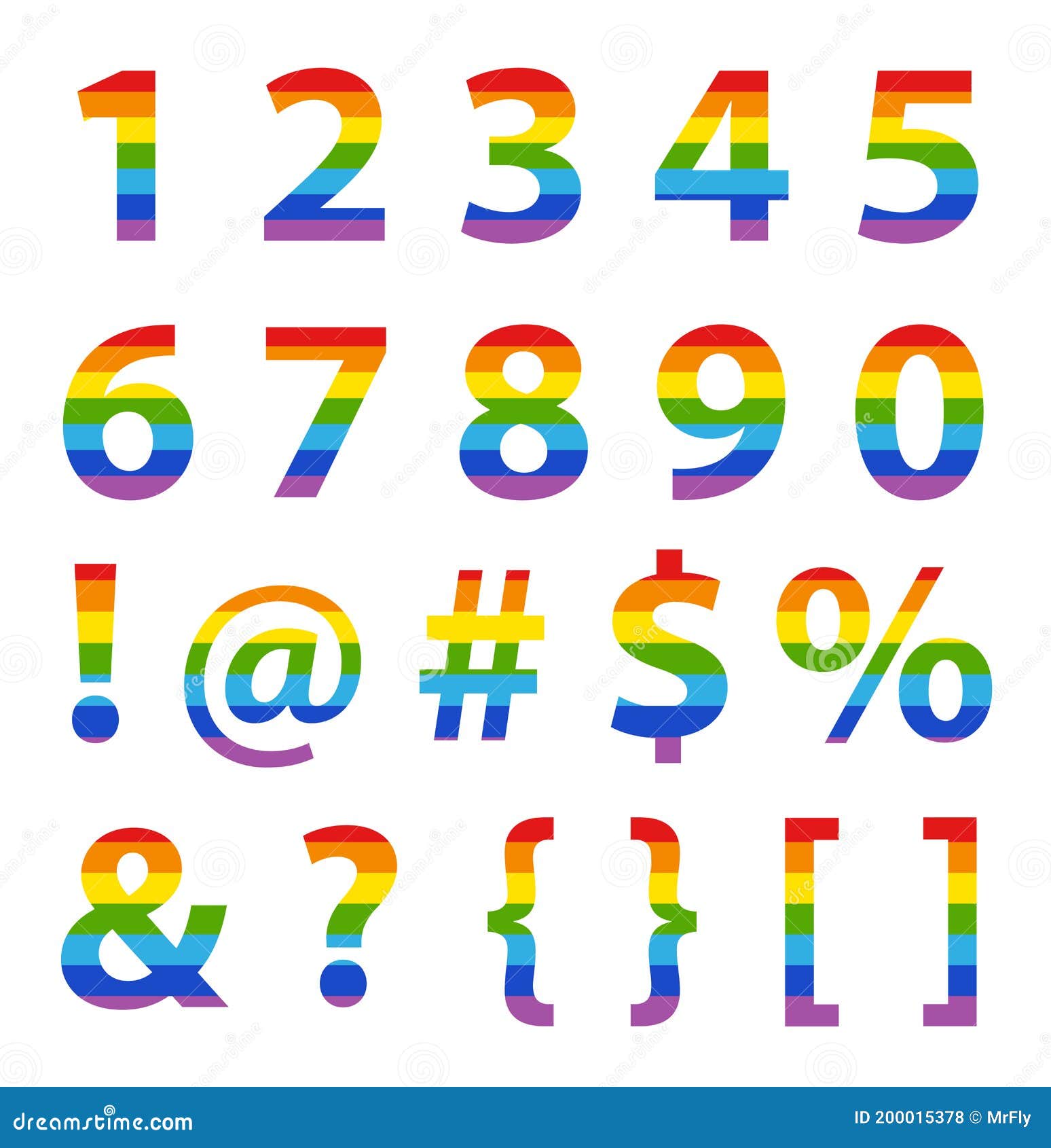 Rainbow Color Numbers And Symbols Vector Illustration Stock Vector