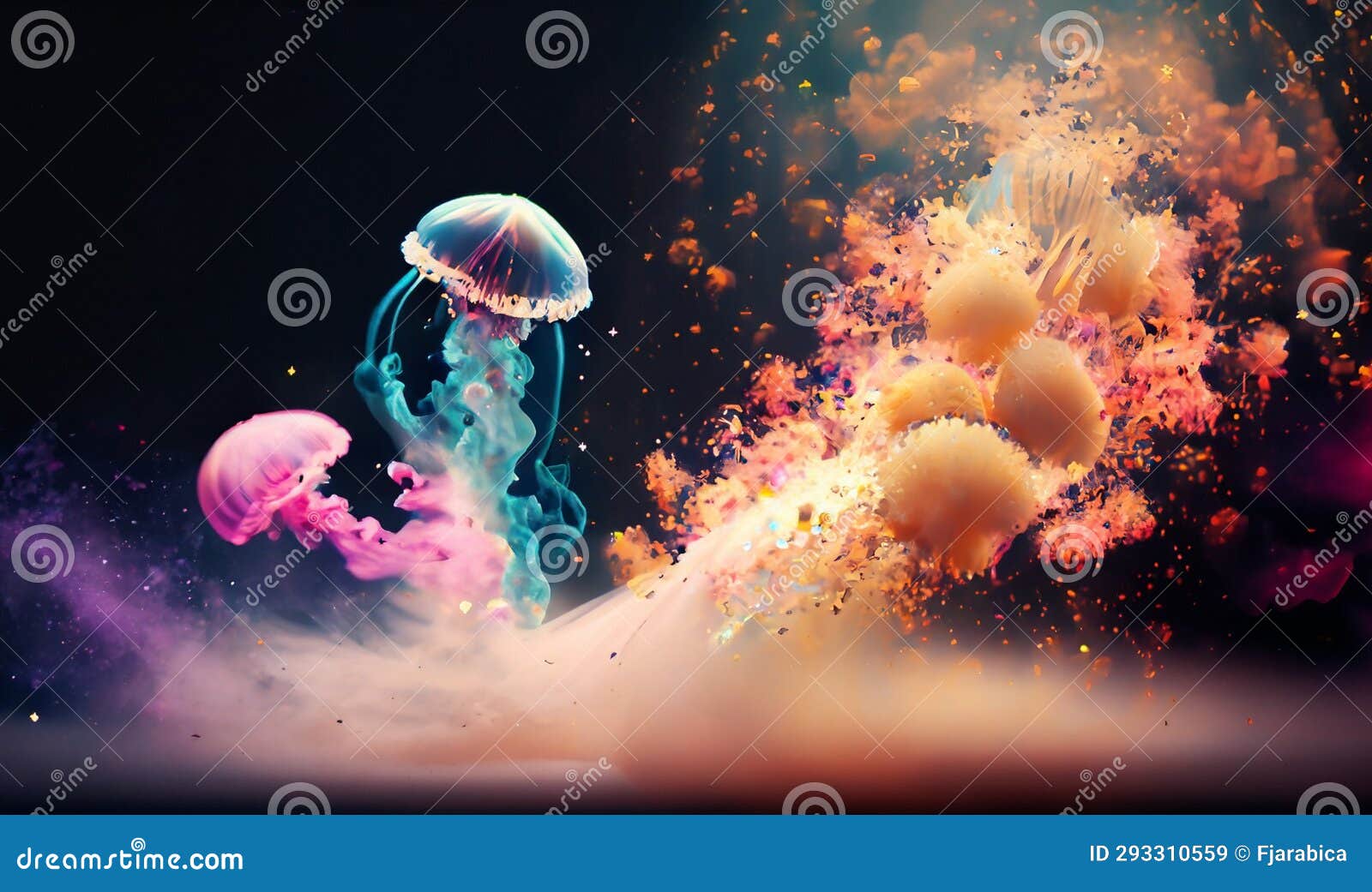 Rainbow Colored with Jellyfish Stock Illustration - Illustration of ...