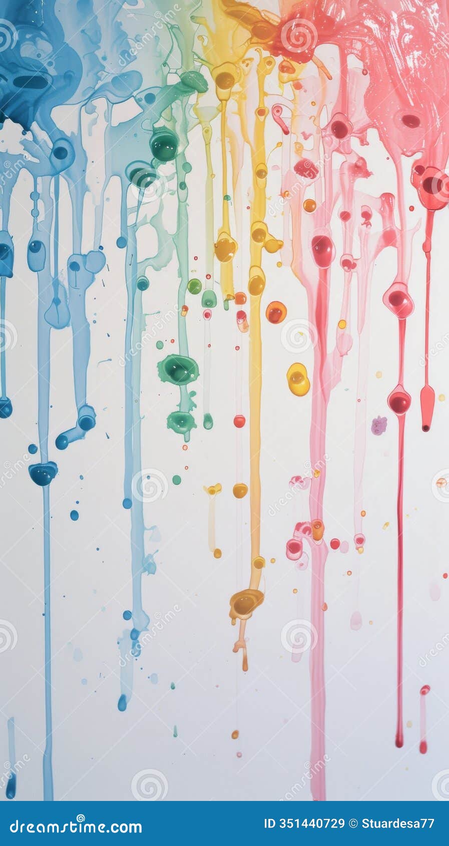rainbow-colored paint drips on white canvas