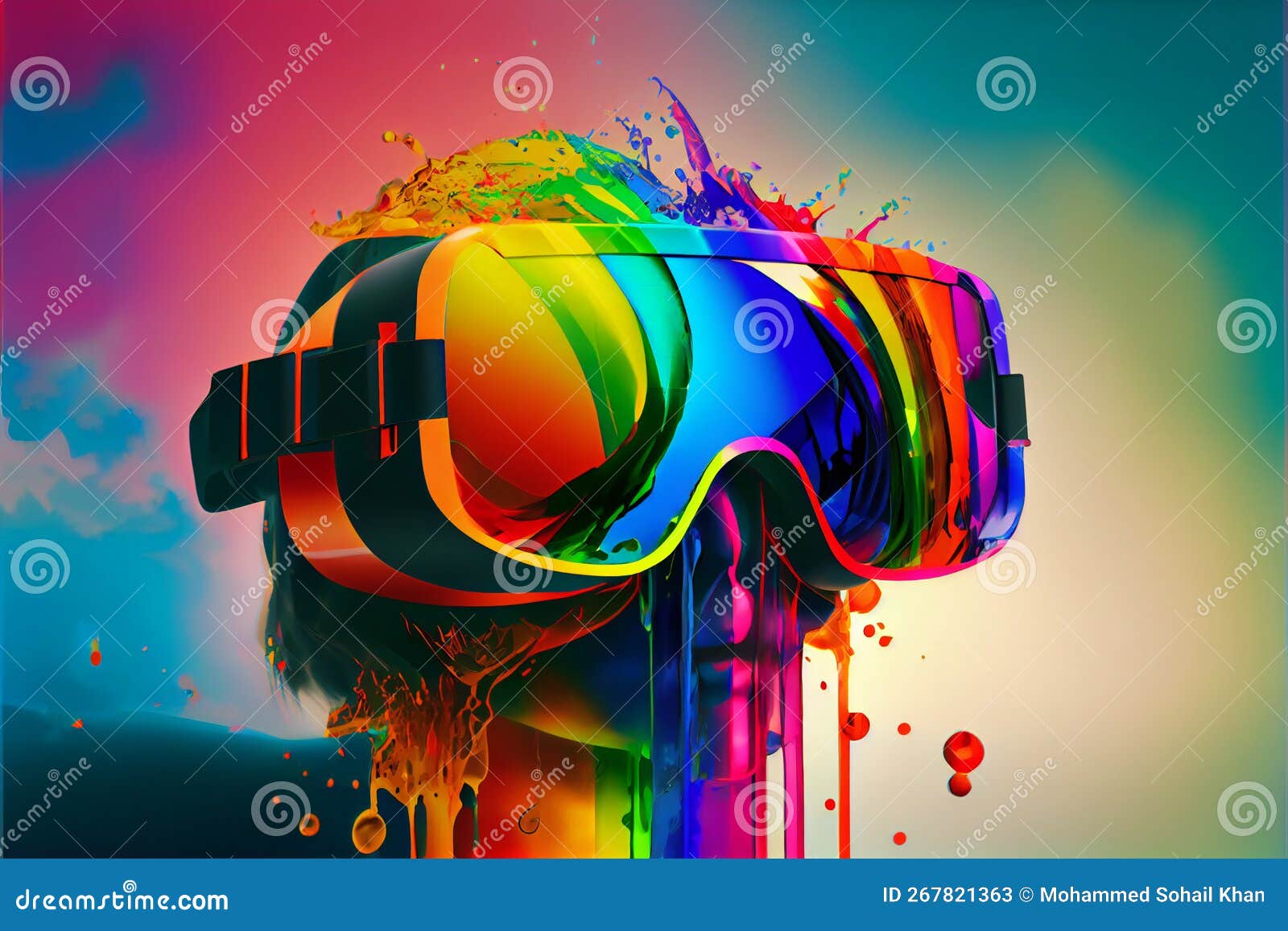 rainbow colored virtual reality glasses vr set generative ai