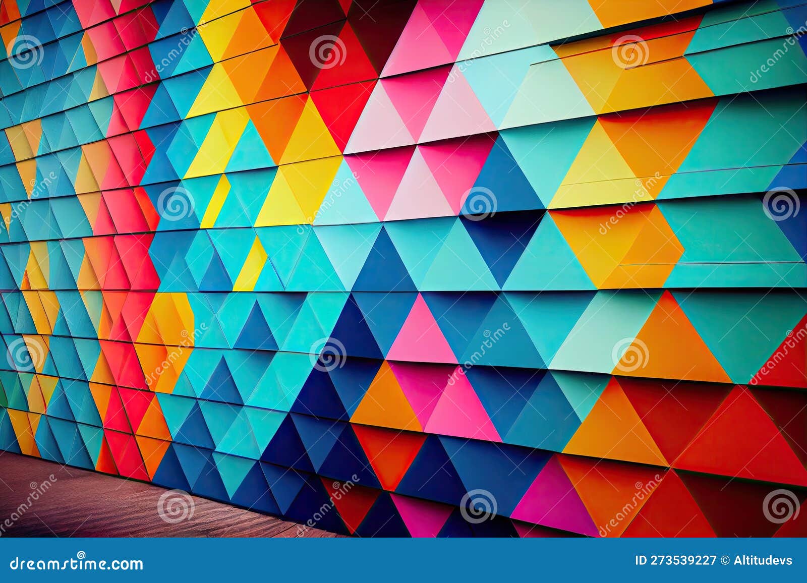 A Rainbowcolored Wall with a Bold, Geometric Pattern. Stock