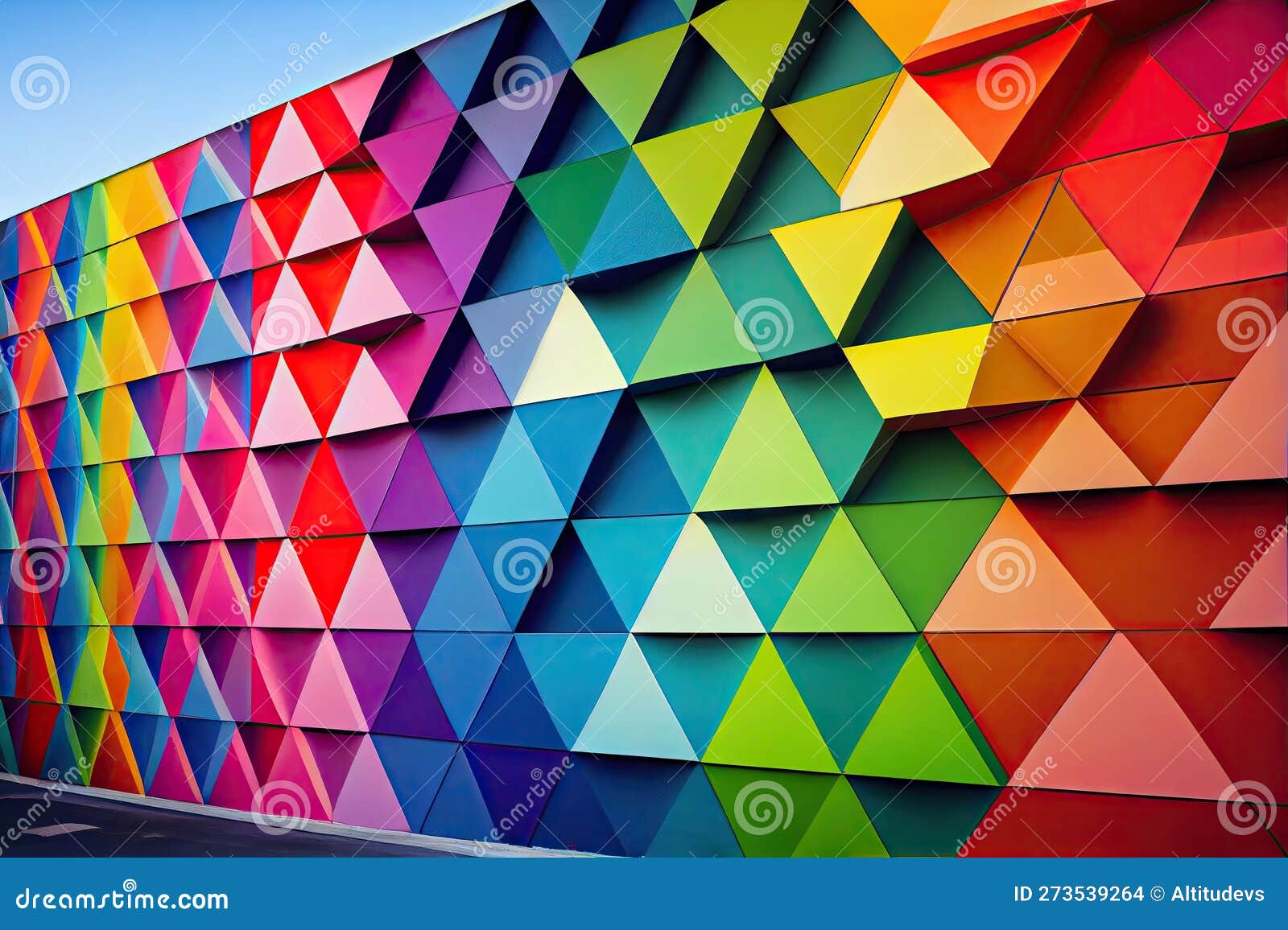 A Rainbowcolored Wall with a Bold, Geometric Pattern. Stock