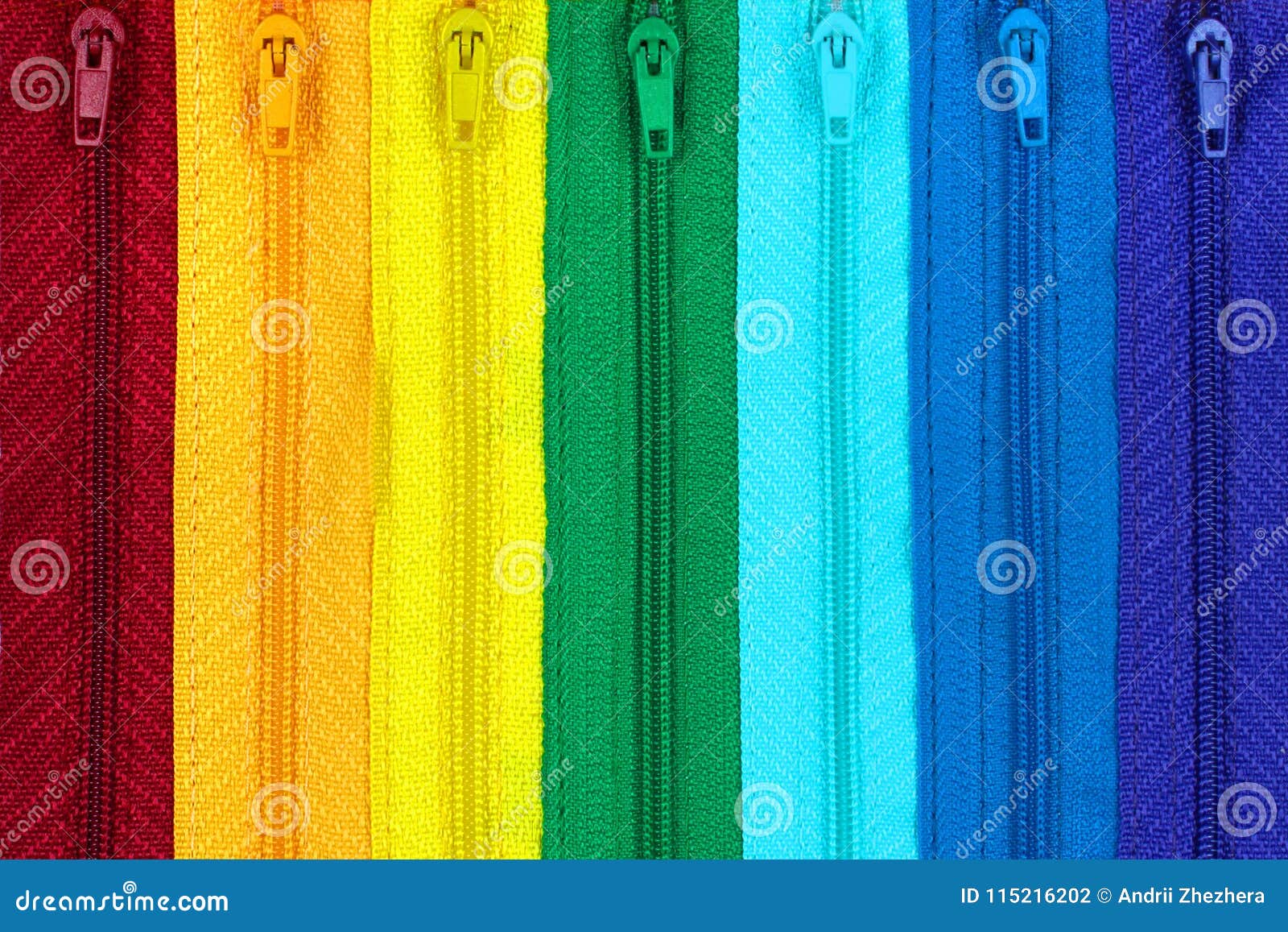 Rainbow colored zippers stock photo. Image of fashion - 115216202