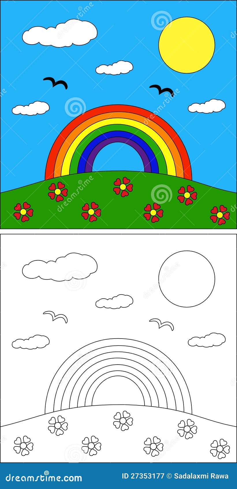  Rainbow  coloring  page  stock vector Illustration of 