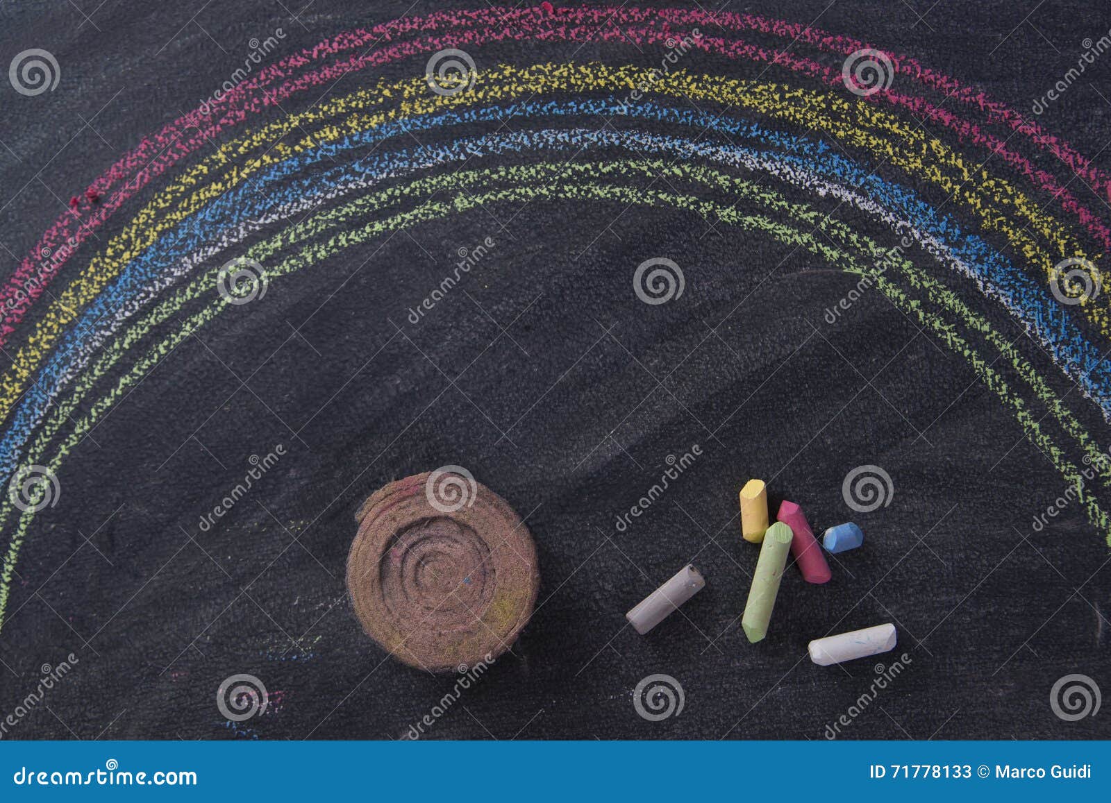 Rainbow drawn with chalk stock image. Image of design 71778133