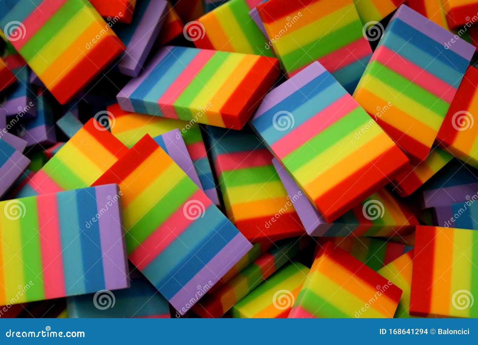 Rainbow erasers stock photo. Image of eraser, yellow 168641294