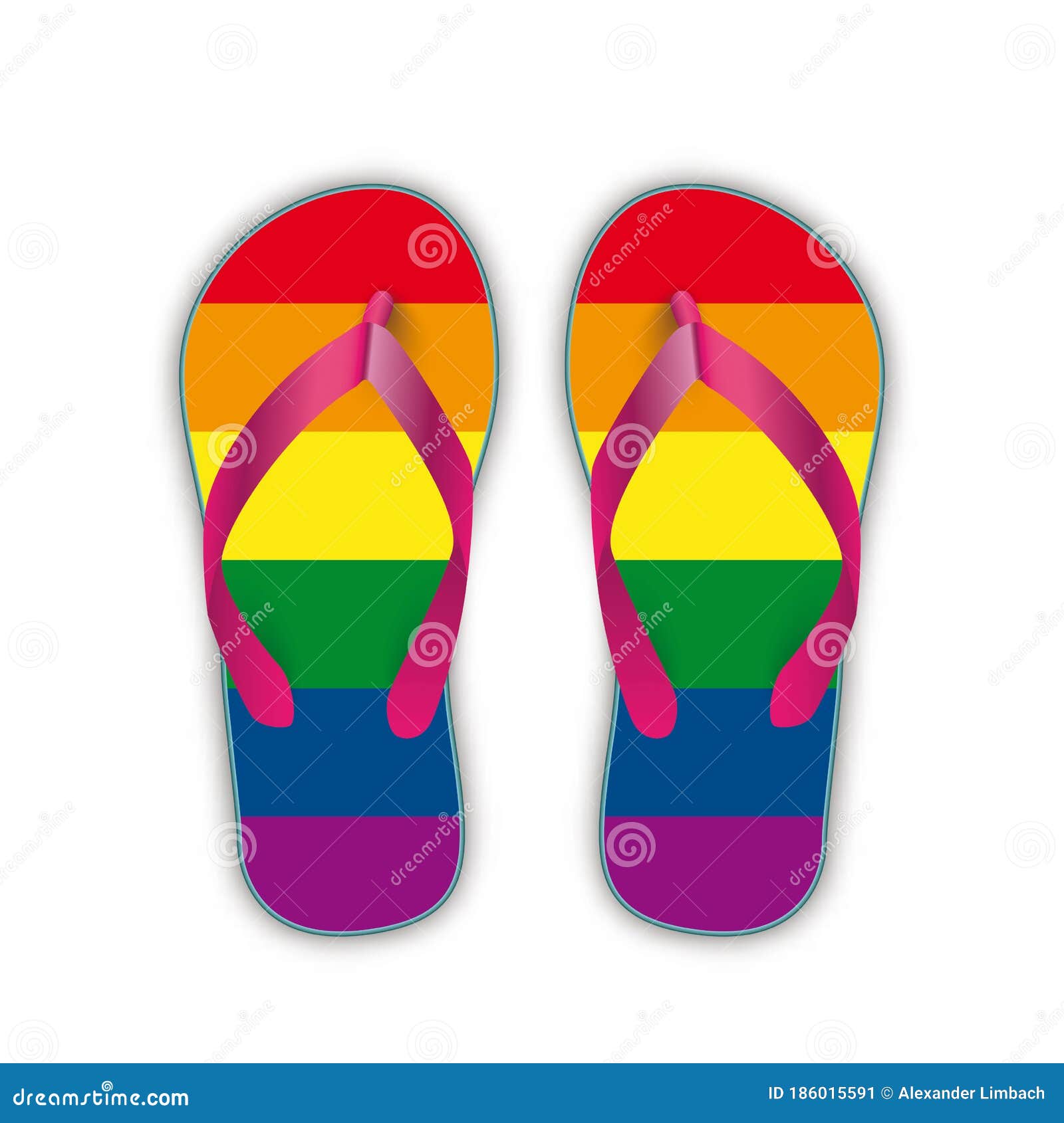 flip flops with rainbow logo