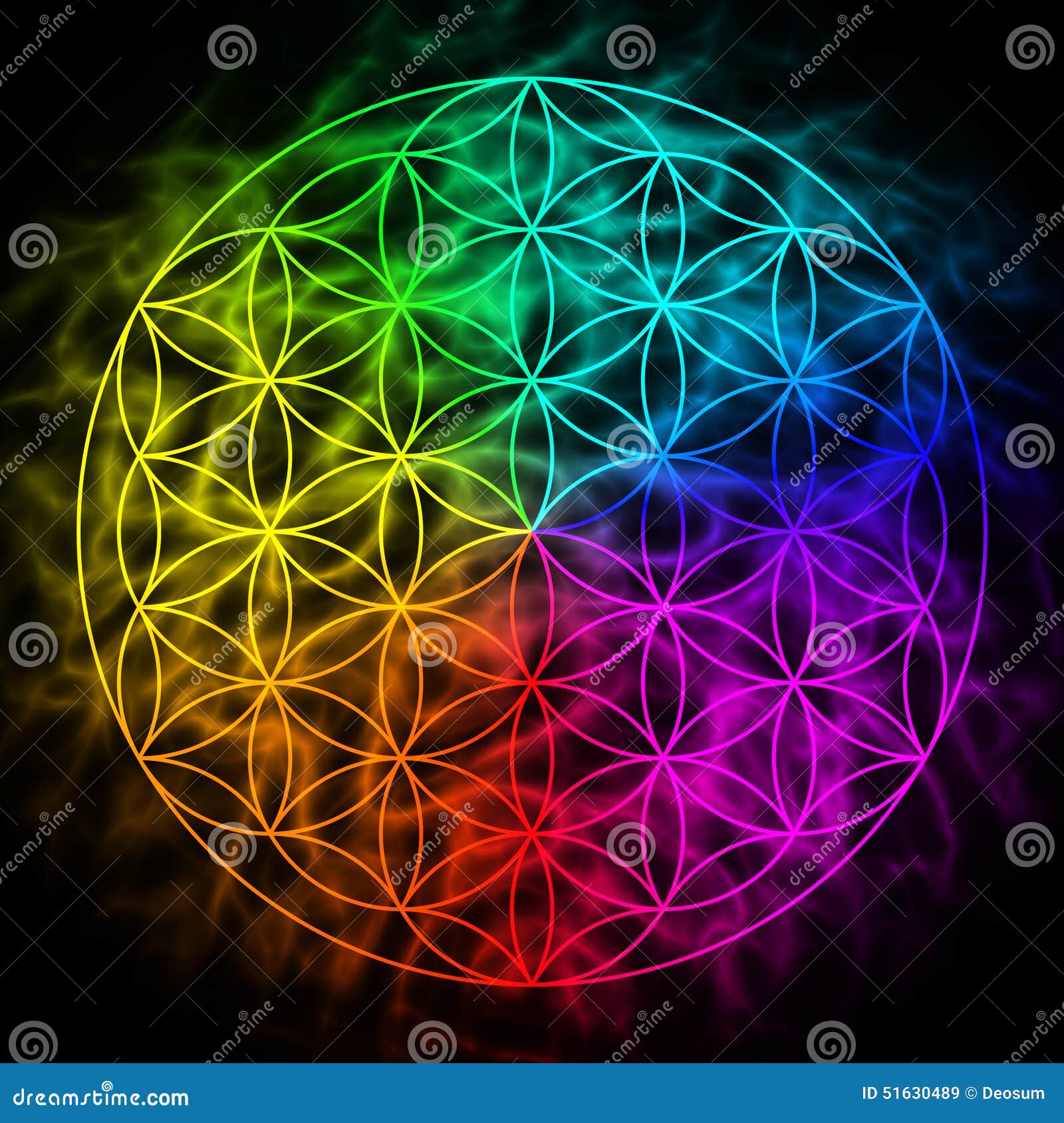 rainbow flower of life with aura