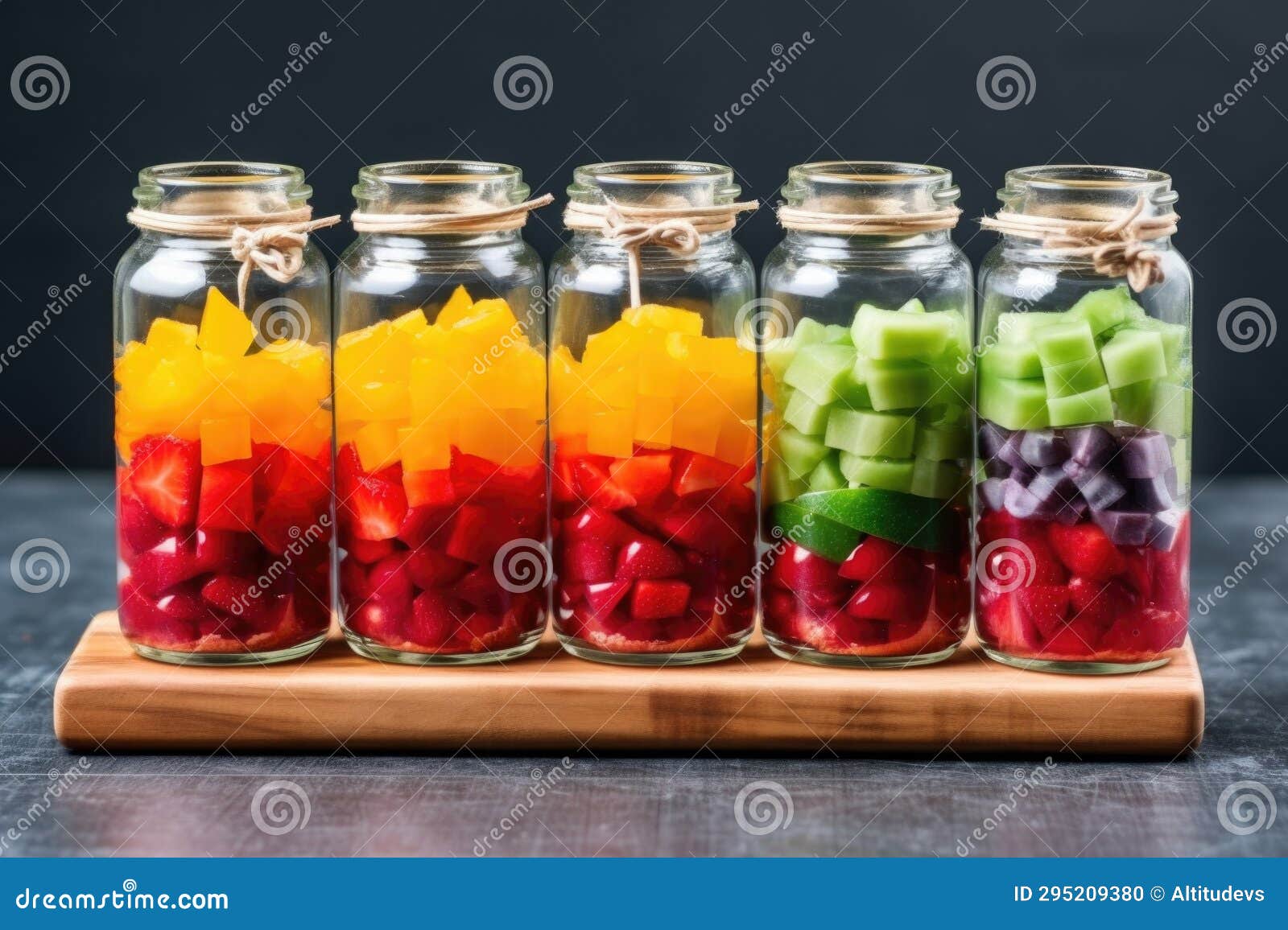 Rainbow Fruit Skewers Arranged in a Glass Jar Stock Photo Image of