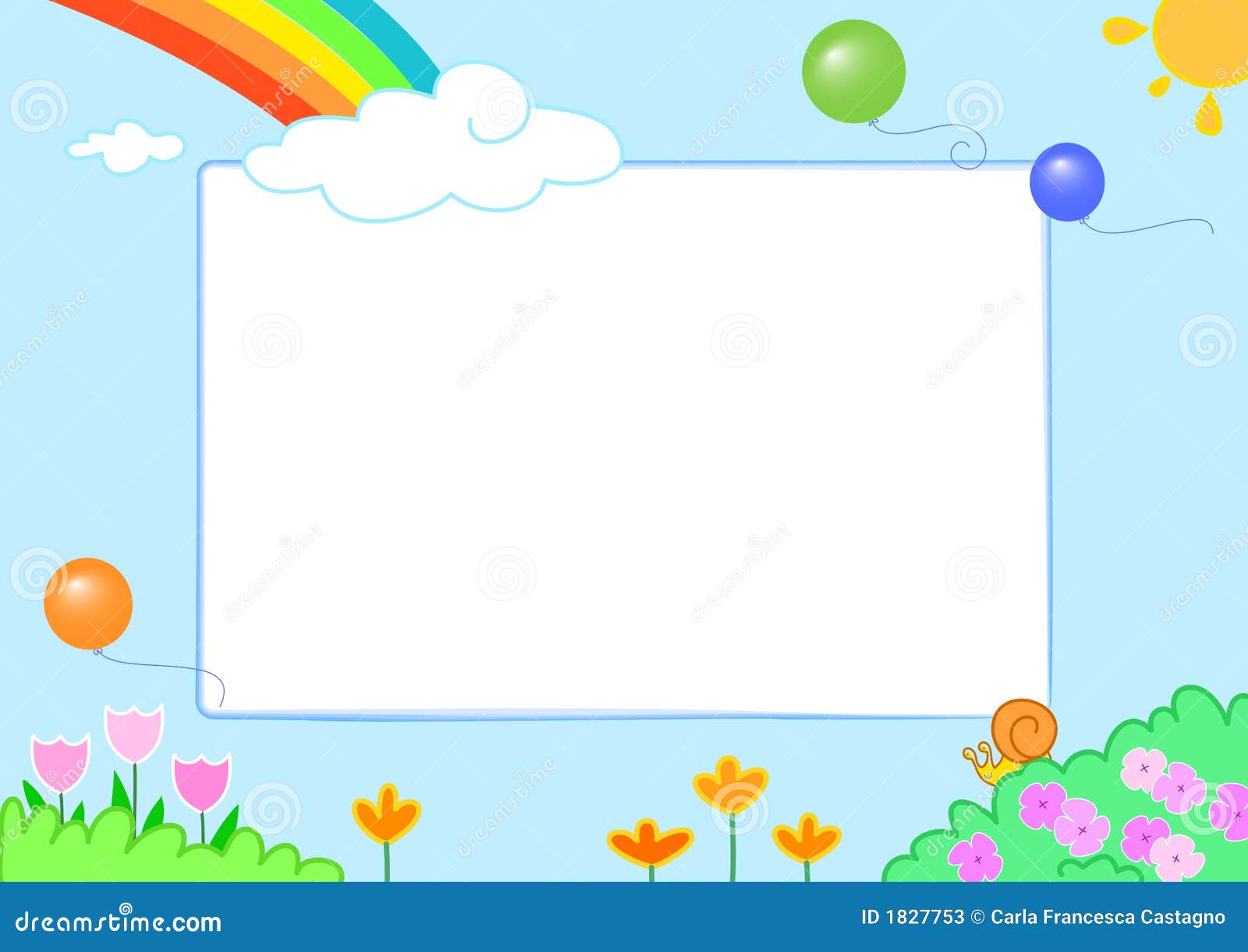 Rainbow With Funny Slug And Flowers - Photo Frame Stock Photos - Image ...