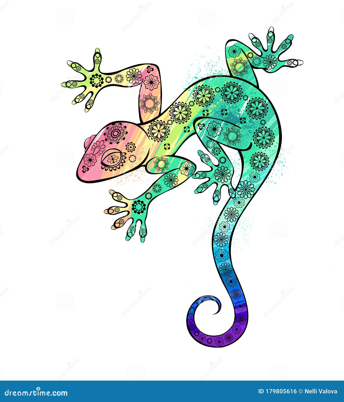 Rainbow Gecko On White Background Stock Vector - Illustration Of Chamelion, Clip: 179805616