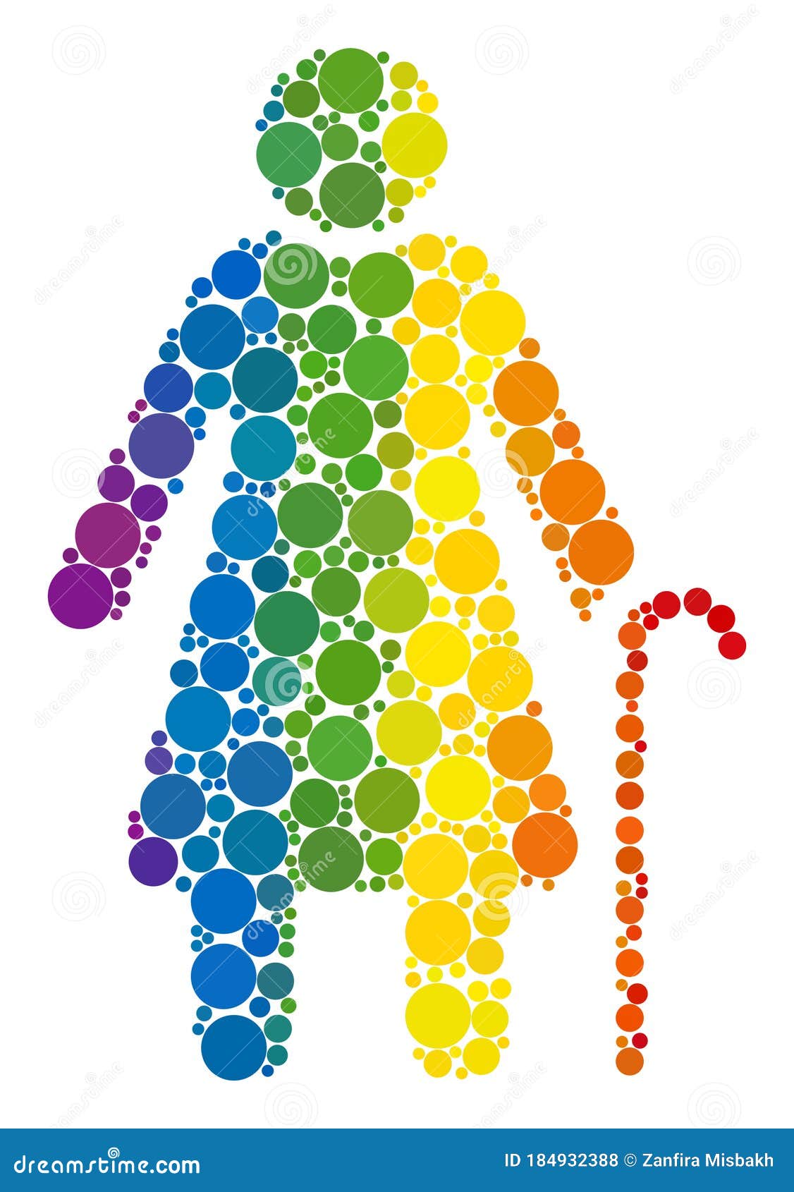 rainbow grandmother collage icon of spheric dots