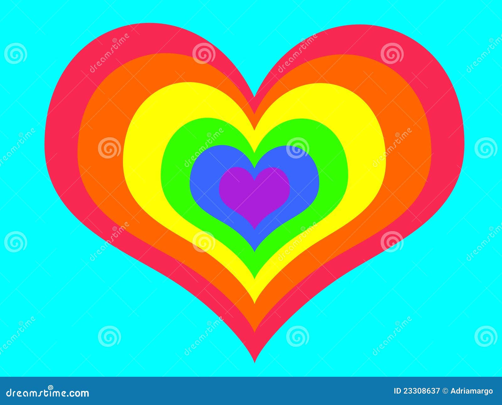 Rainbow Heart on Blue Background Stock Illustration - Illustration of ...