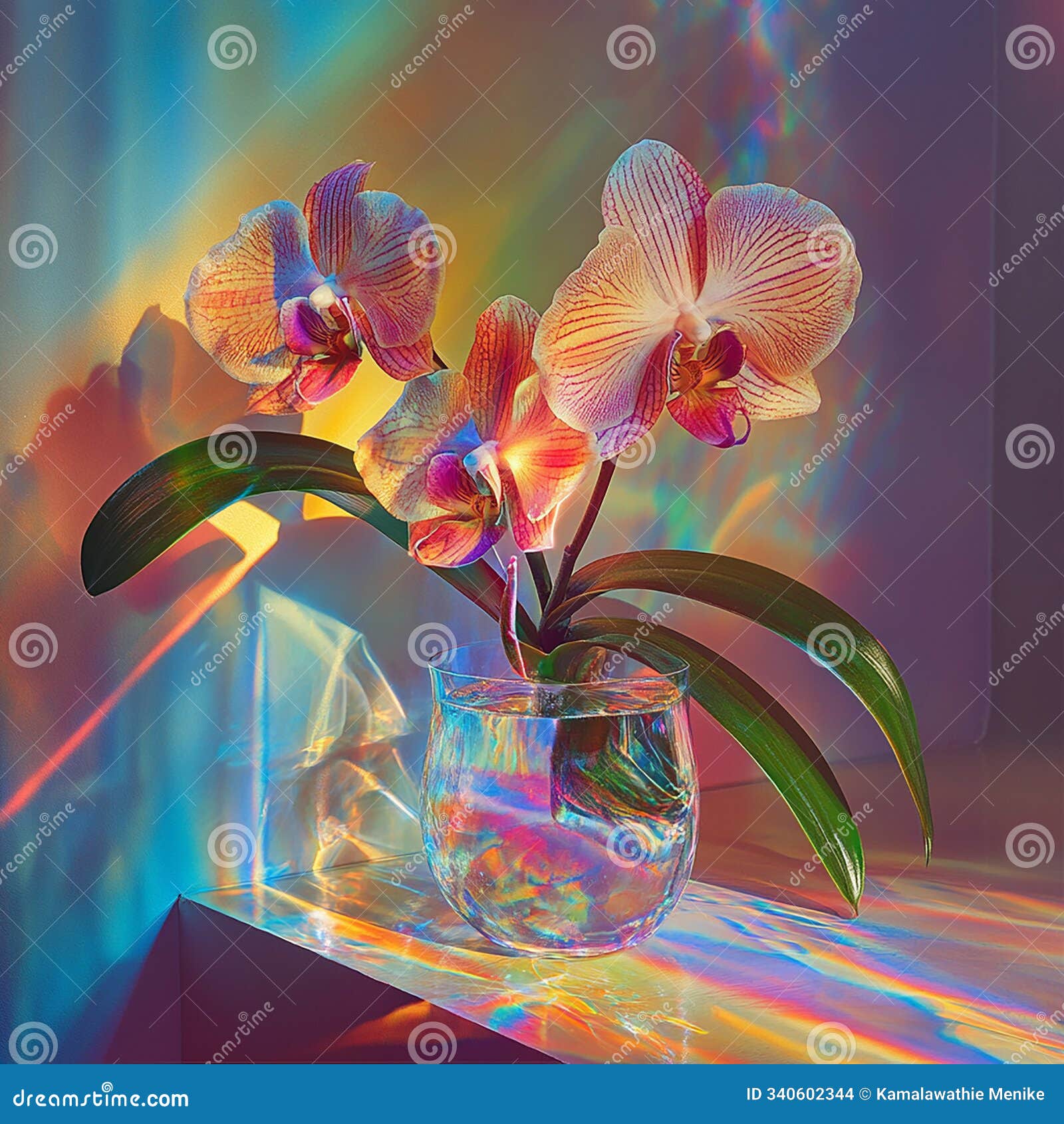 rainbow-hued orchid dissolving into light and color