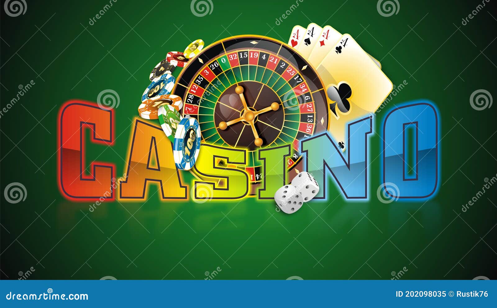 Rainbow Inscription Casino on a Green Background. Stock Illustration ...