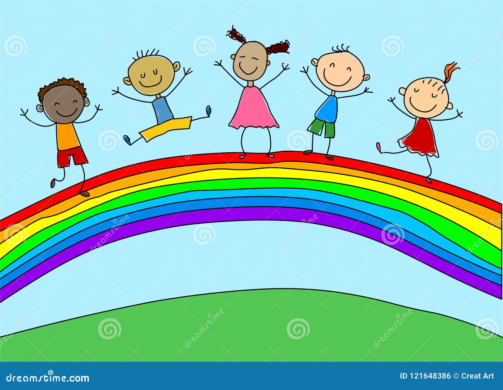 Rainbow  Happy  Figure Kids. Stock Vector -  Illustration of cartoo, happy: 121648386