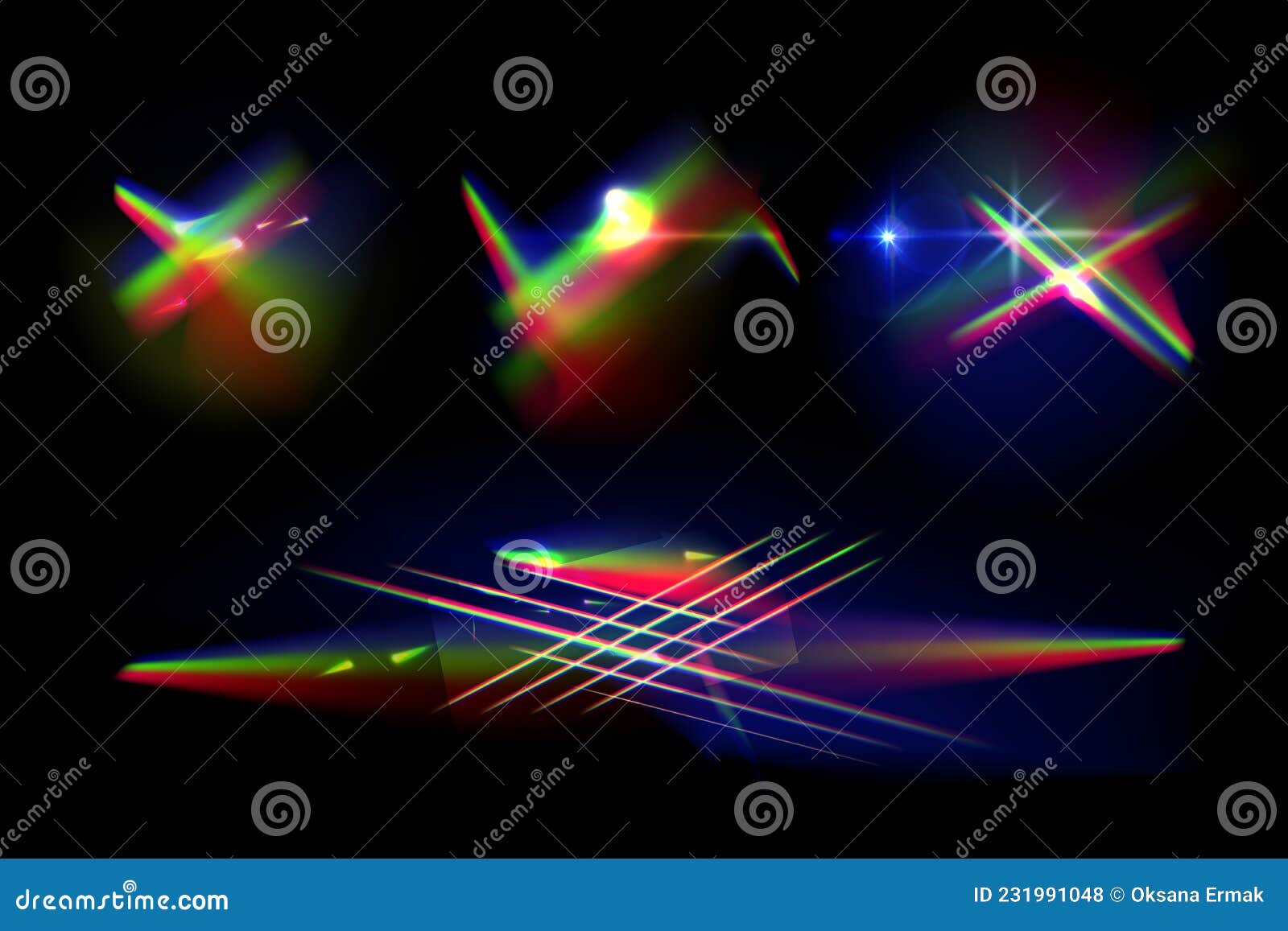 Diamond Prism Light Flares. Crystal Caustic Light, Lens Effects And