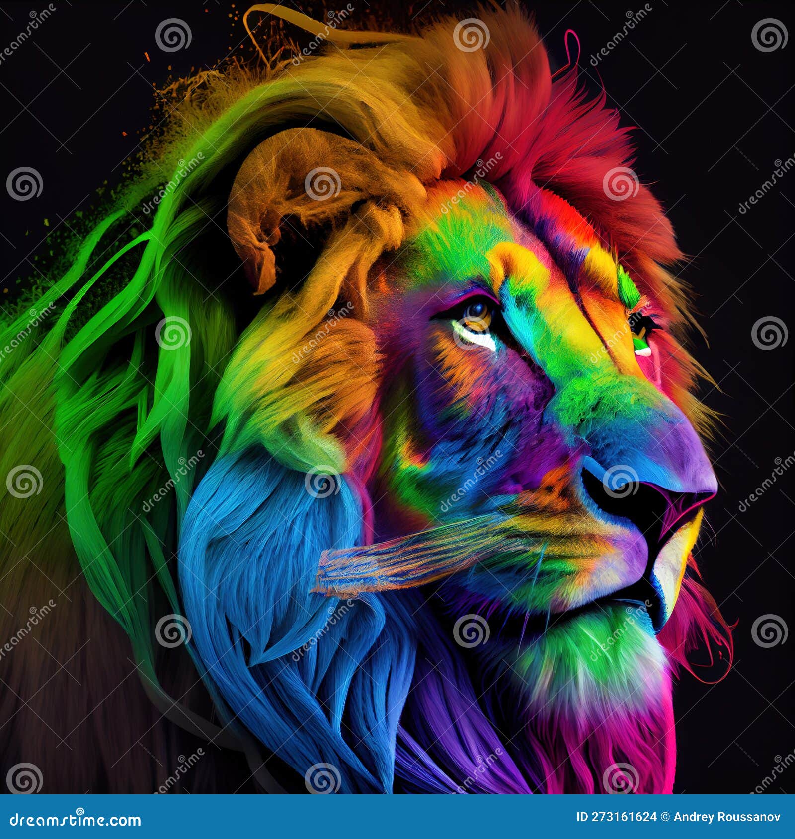 Rainbow Lion Head Print. Ai Render. Stock Illustration Illustration of drawing, artistic