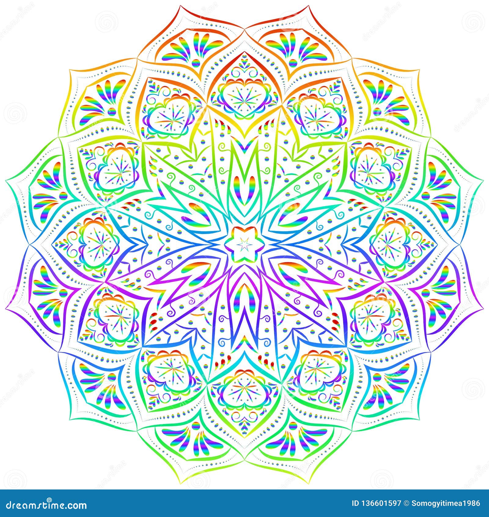 Download Rainbow Mandala Pattern On White Background. Stock Vector ...