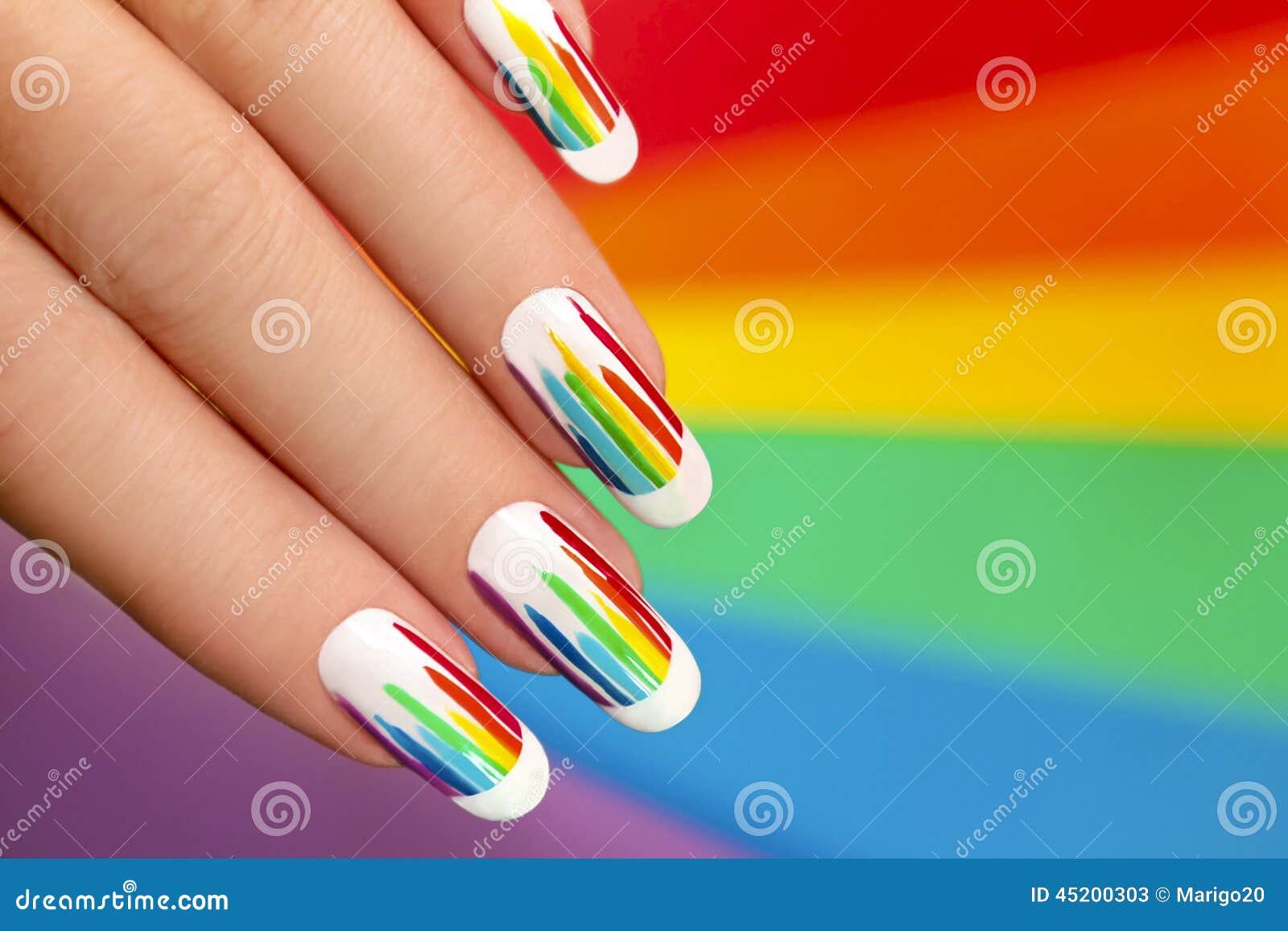 Rainbow manicure. stock image. Image of french, nails - 45200303