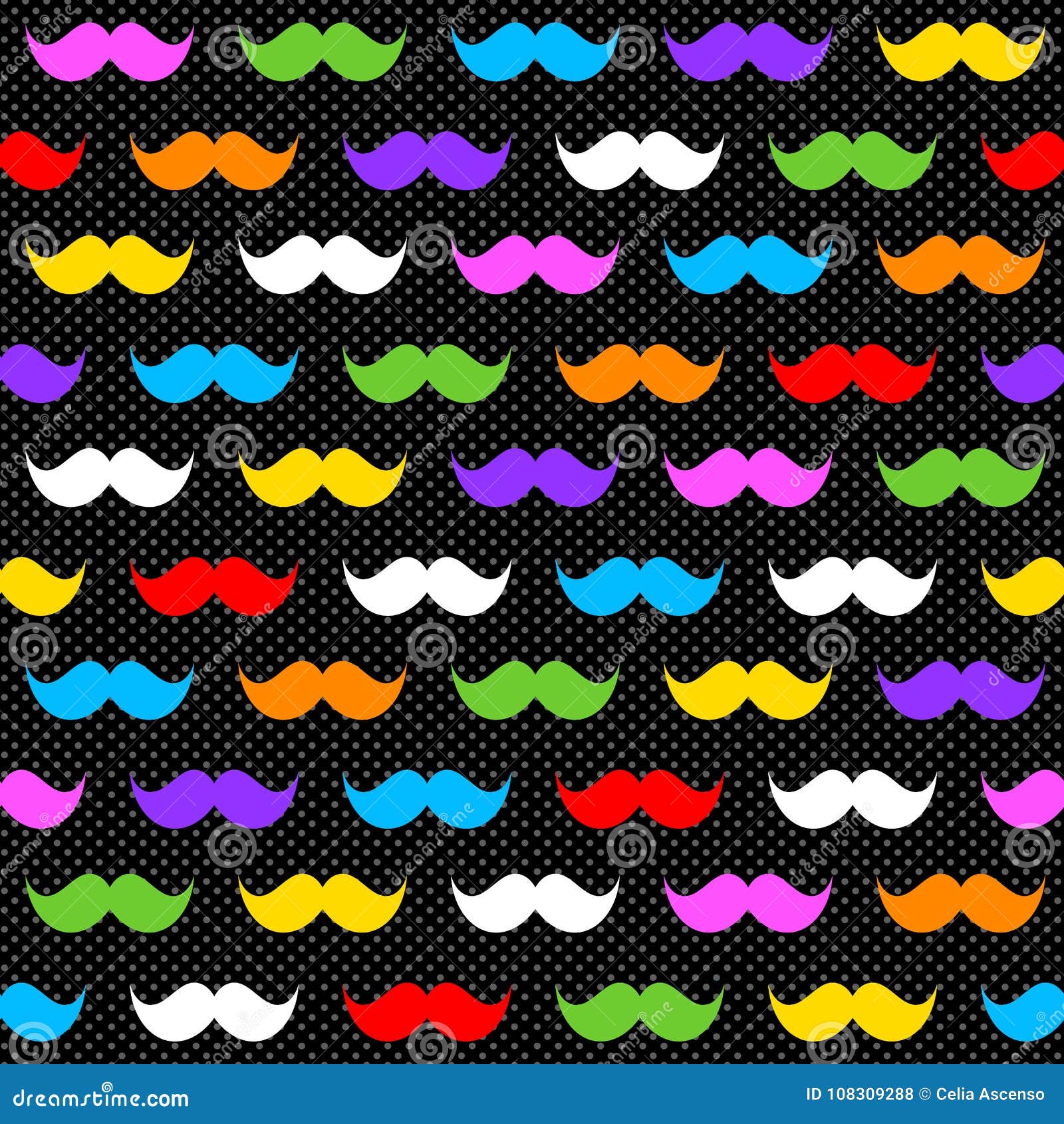 rainbow moustaches on black seamless background