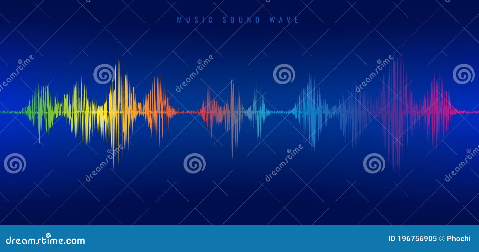 Rainbow Music Sound Wave Line Equalizer on Blue Background Stock Vector