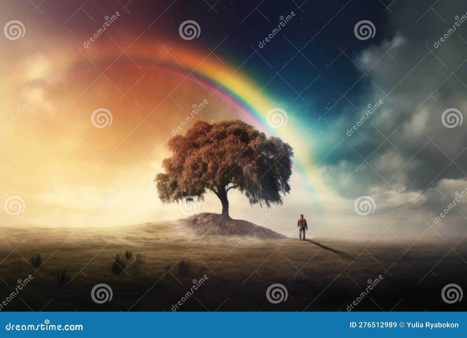 rainbow naturen near tree. generate ai