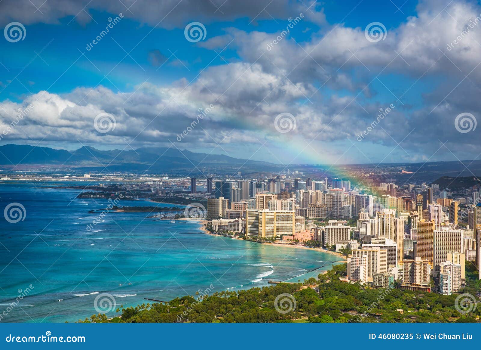 rainbow over hawaii skyline