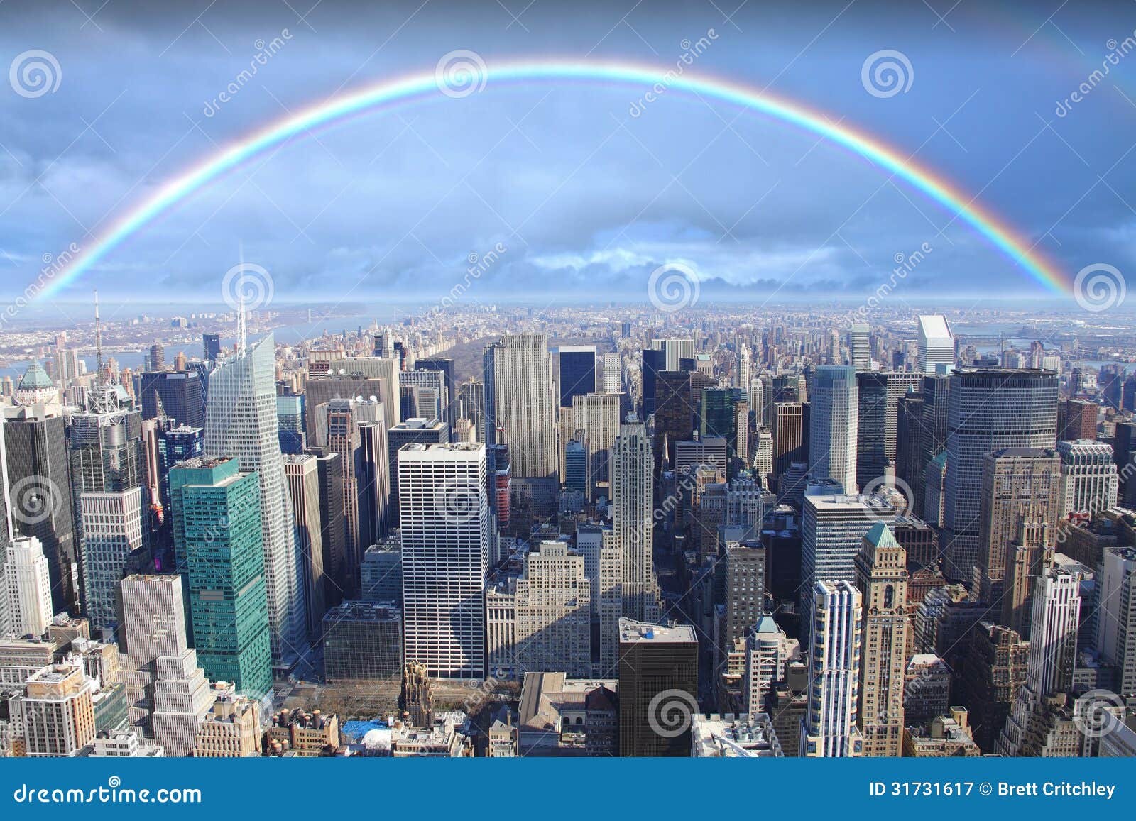 Rainbow Over Manhattan New York Stock Image Image of skyline