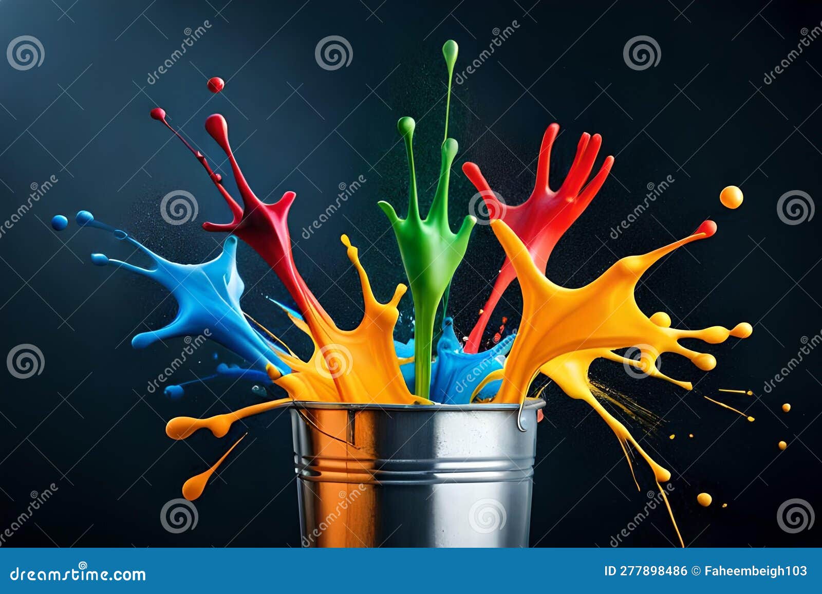 Rainbow Paint Bucket. Colorful Color Splash. Ai Generated Stock
