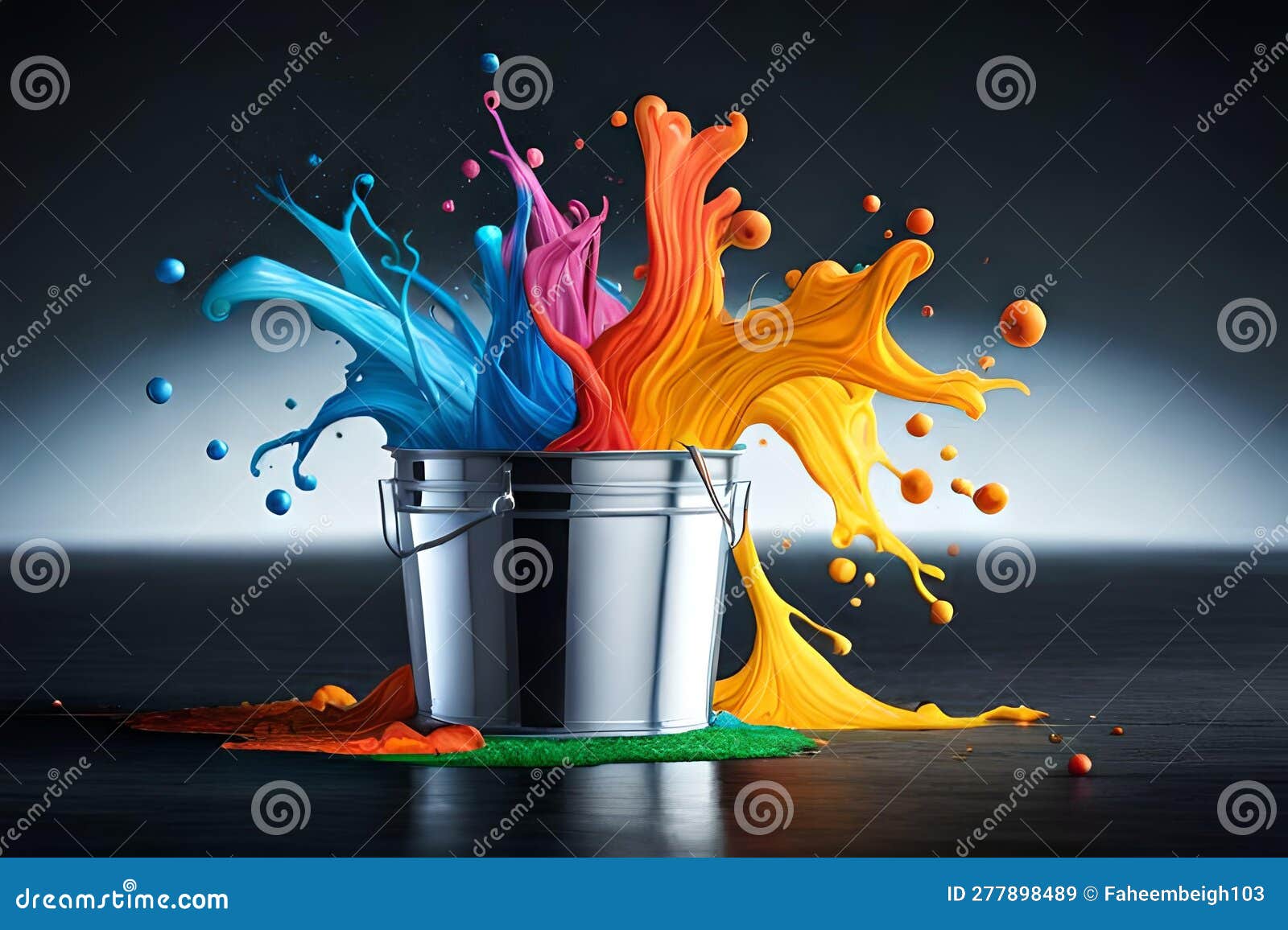 Rainbow Paint Bucket. Colorful Color Splash. Ai Generated Stock