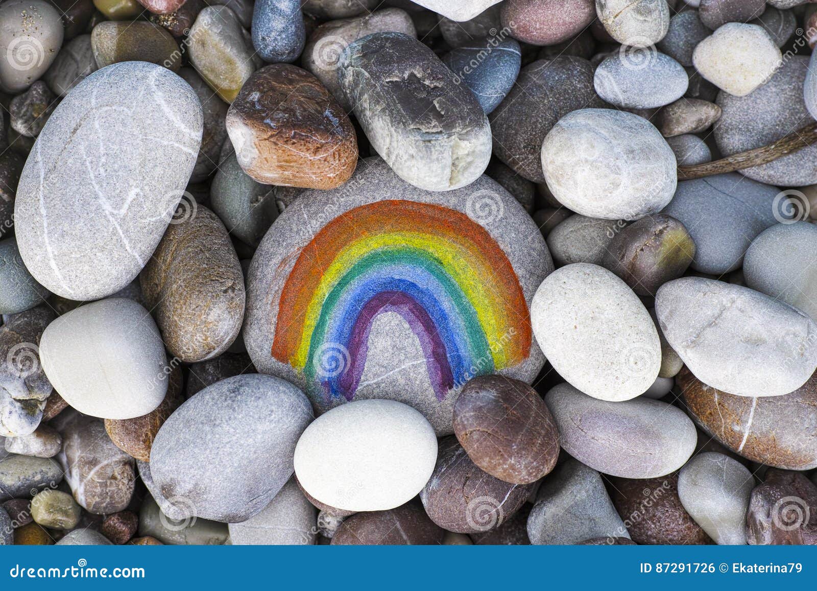 Rainbow Painted on Pebble with Stones Background Stock Photo Image of