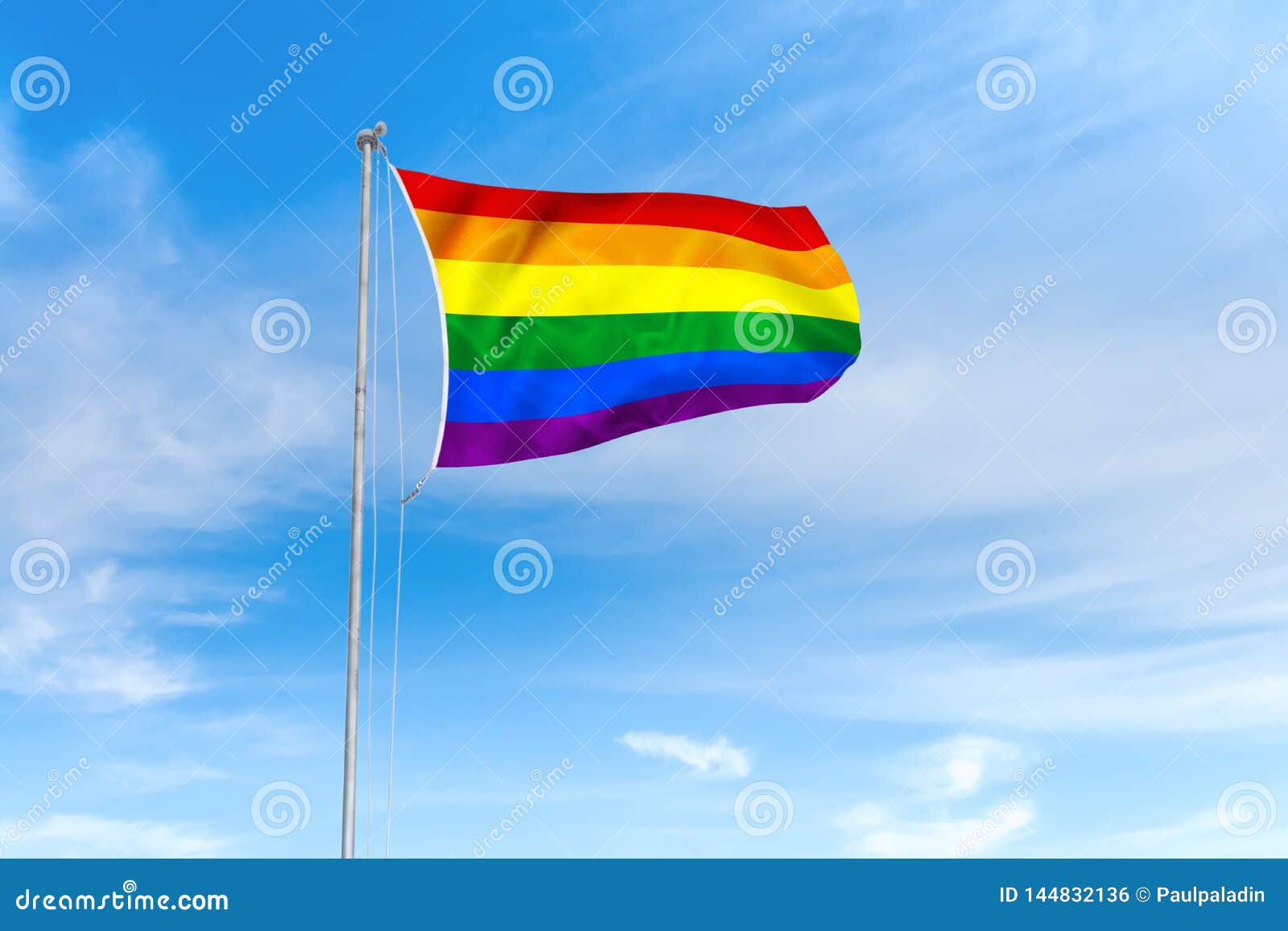 Rainbow Pride Gay Lgbt Flag Over Blue Sky Background Stock