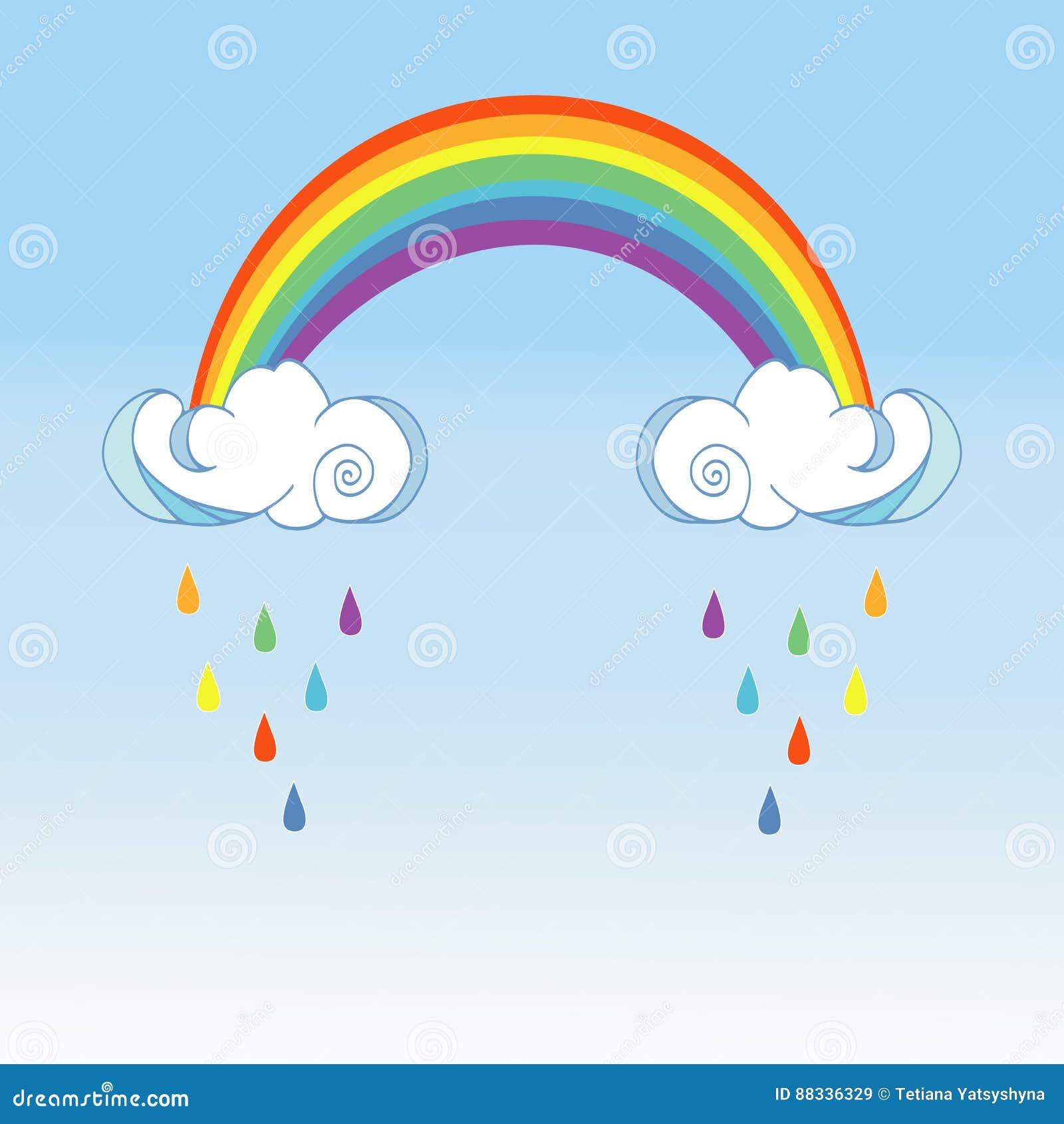 Rainbow and Raining Clouds on Color Background. Cute Cloud Poster ...