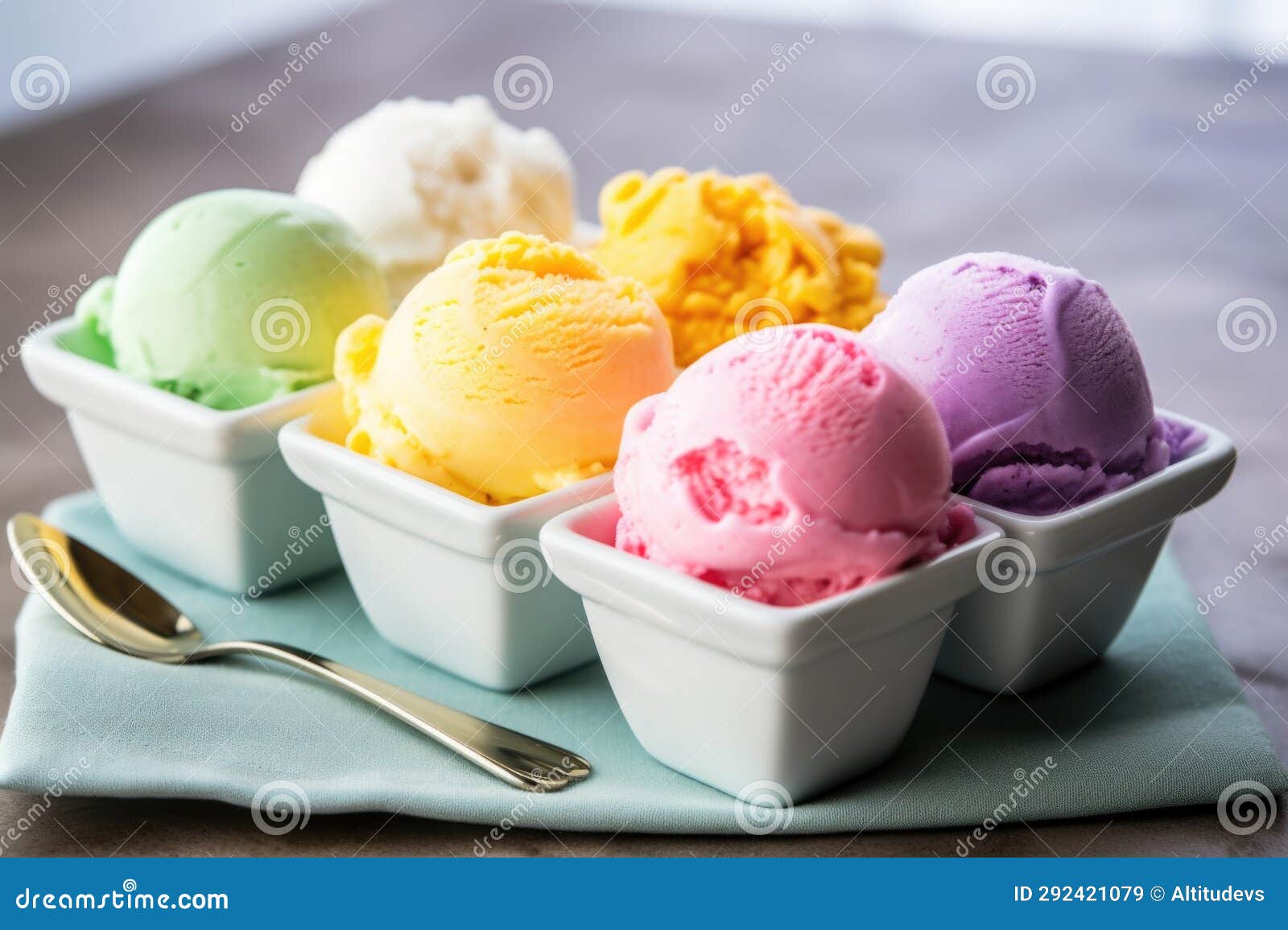 Rainbow Sherbet Ice Cream in a Pastelcolored Dish Stock Image Image