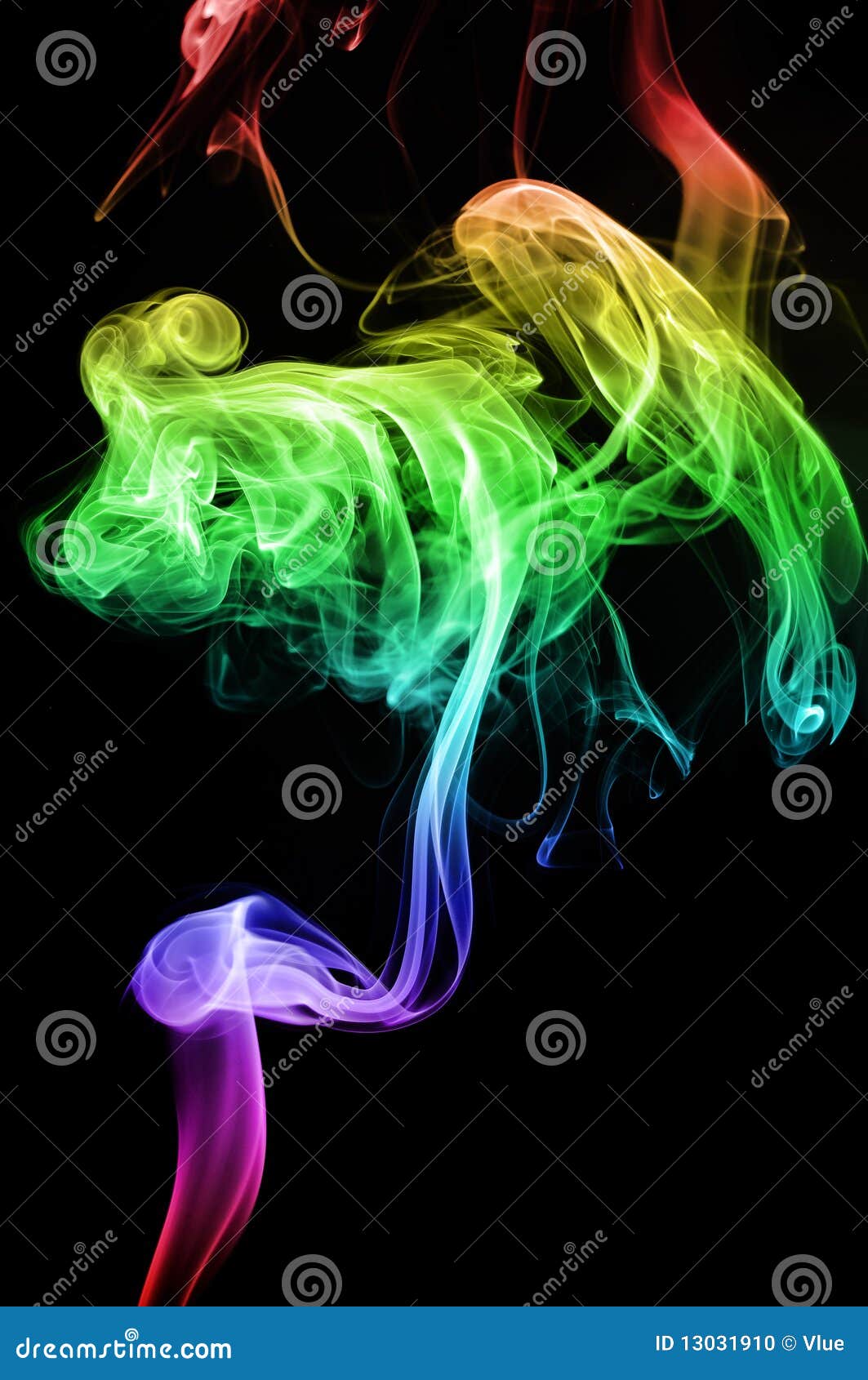 Rainbow Smoke. Smoke coming up from an incense stick over a black background with pretty rainbow multi colors on the fumes