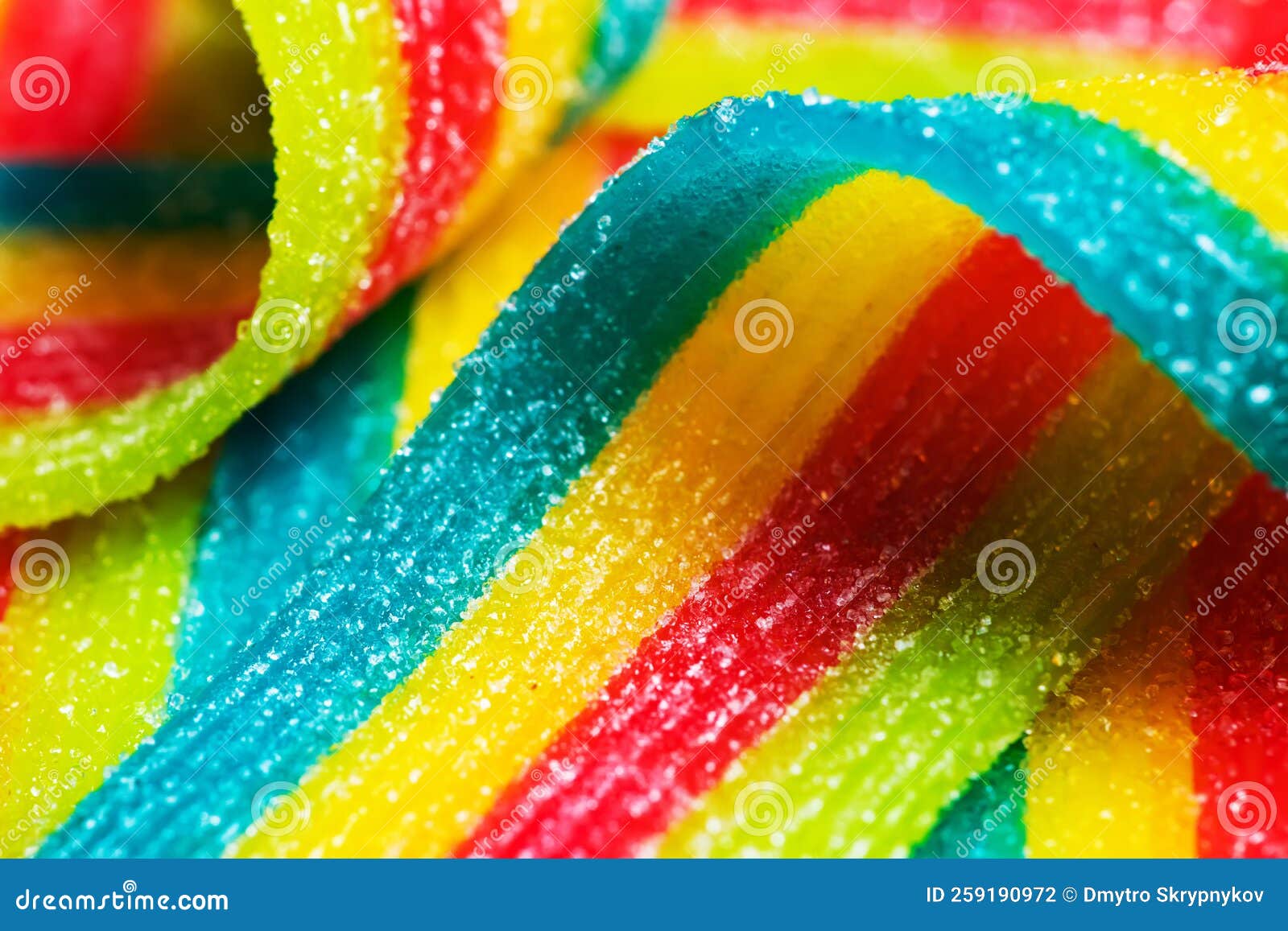 Rainbow Sour Jelly Candies Strips in Sugar Sprinkle Stock Photo Image