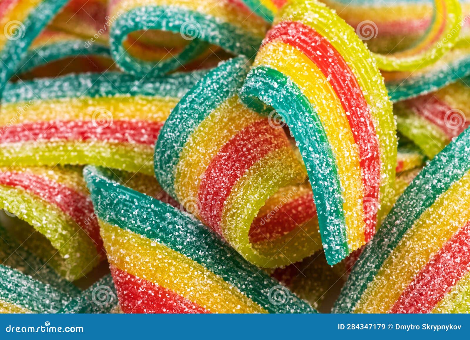 Rainbow Sour Jelly Candies Strips in Sugar Sprinkle Stock Image Image