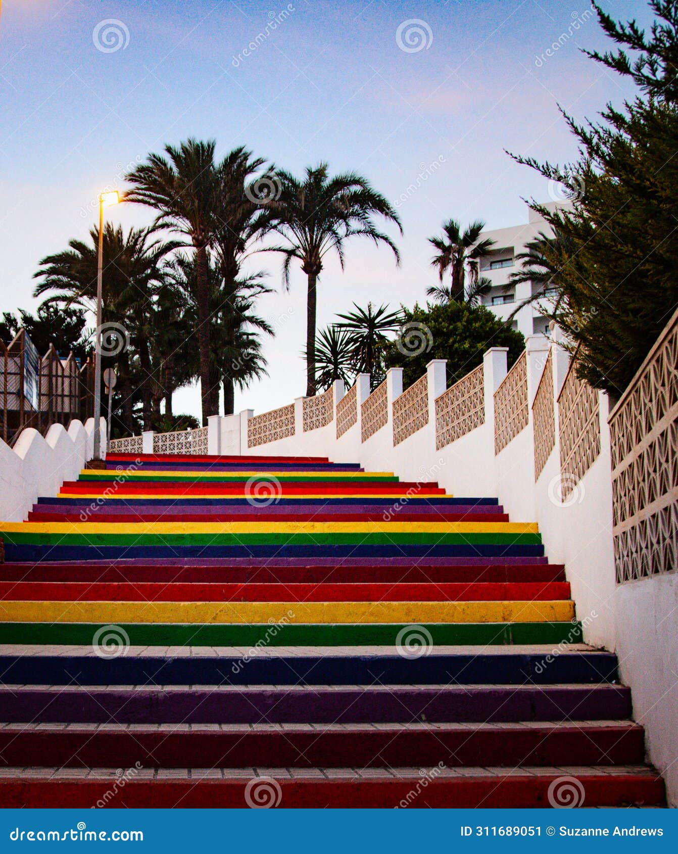 rainbow steps leading to playa torrecilla, nerja, spain