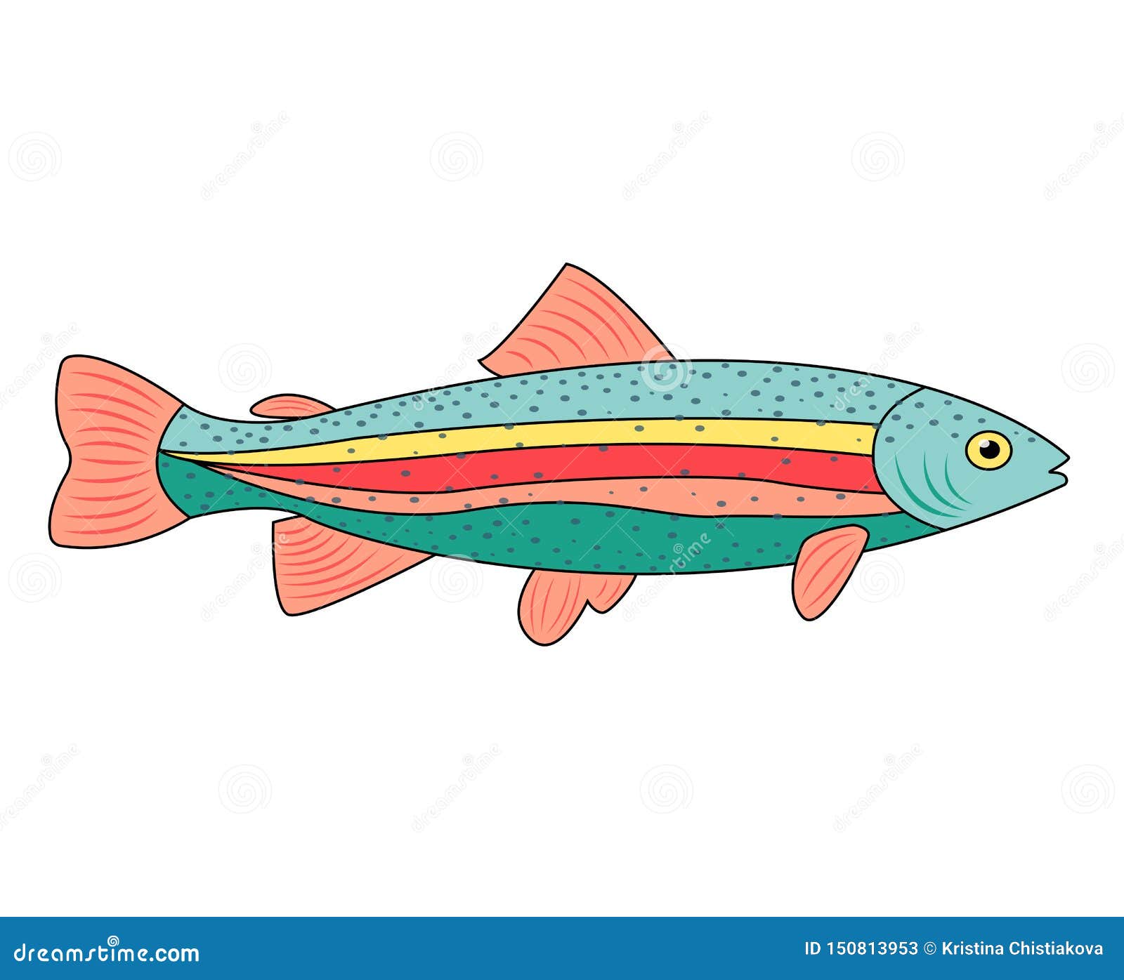 Rainbow Trout Cartoon Fish Multicolored Vector Illustration Stock