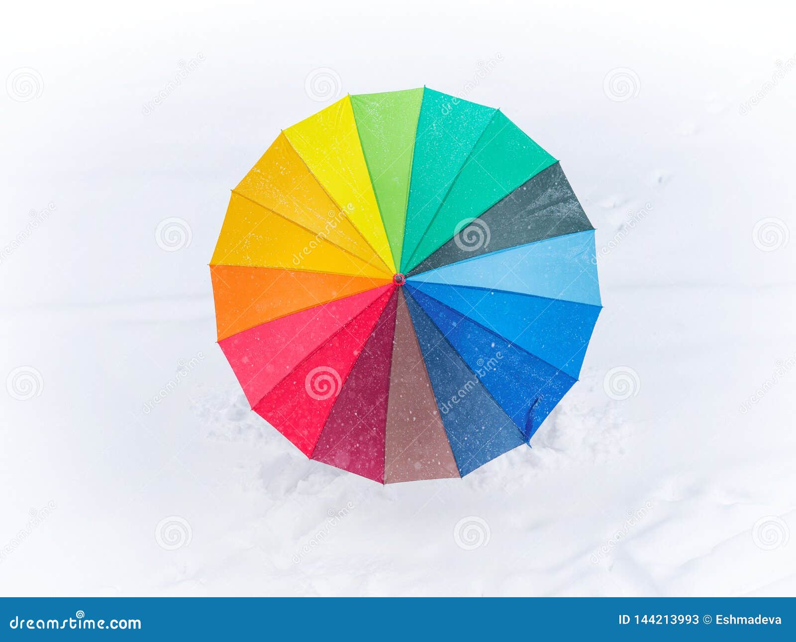 Rainbow Umbrella on the White Snow Stock Image Image of colors
