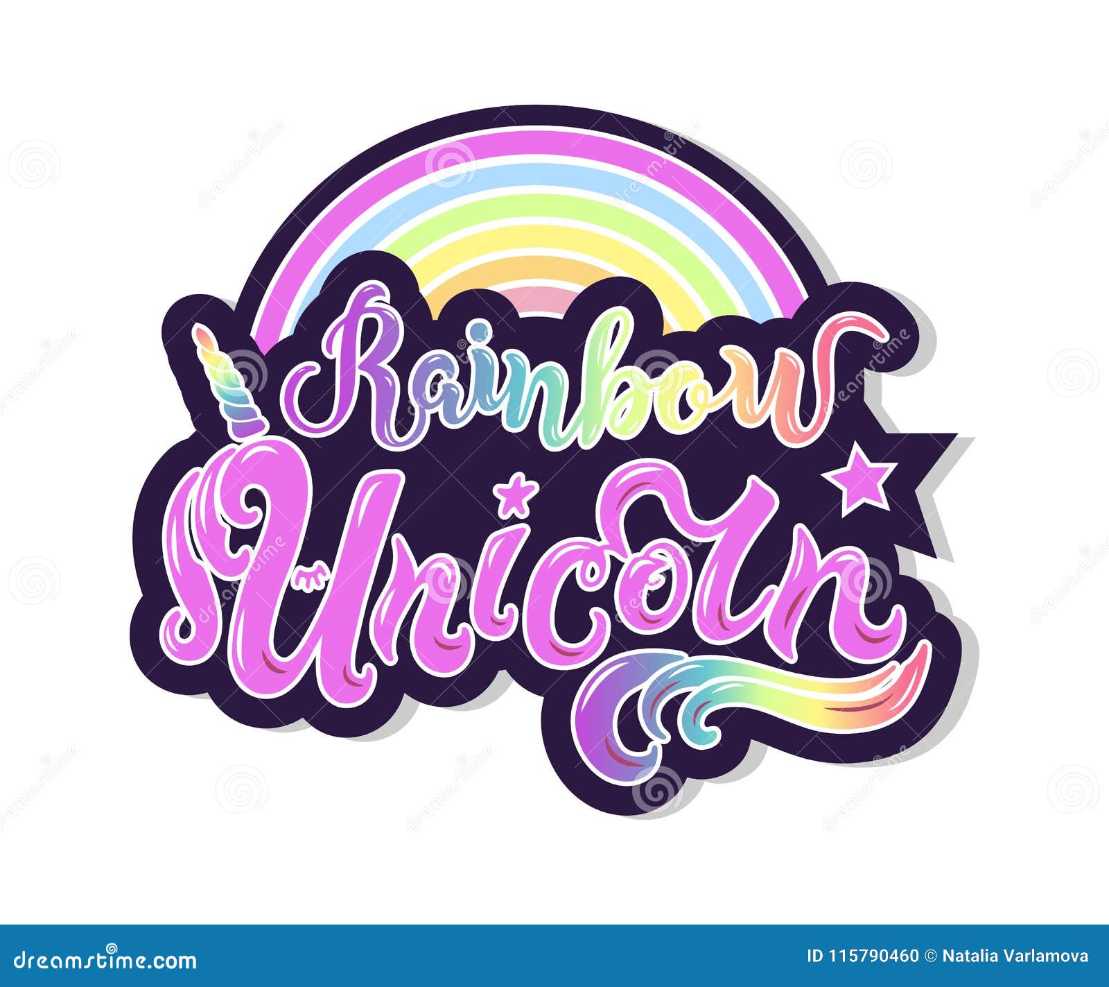 Rainbow Unicorn Text As Logotype, Badge, Patch, Icon Stock Illustration