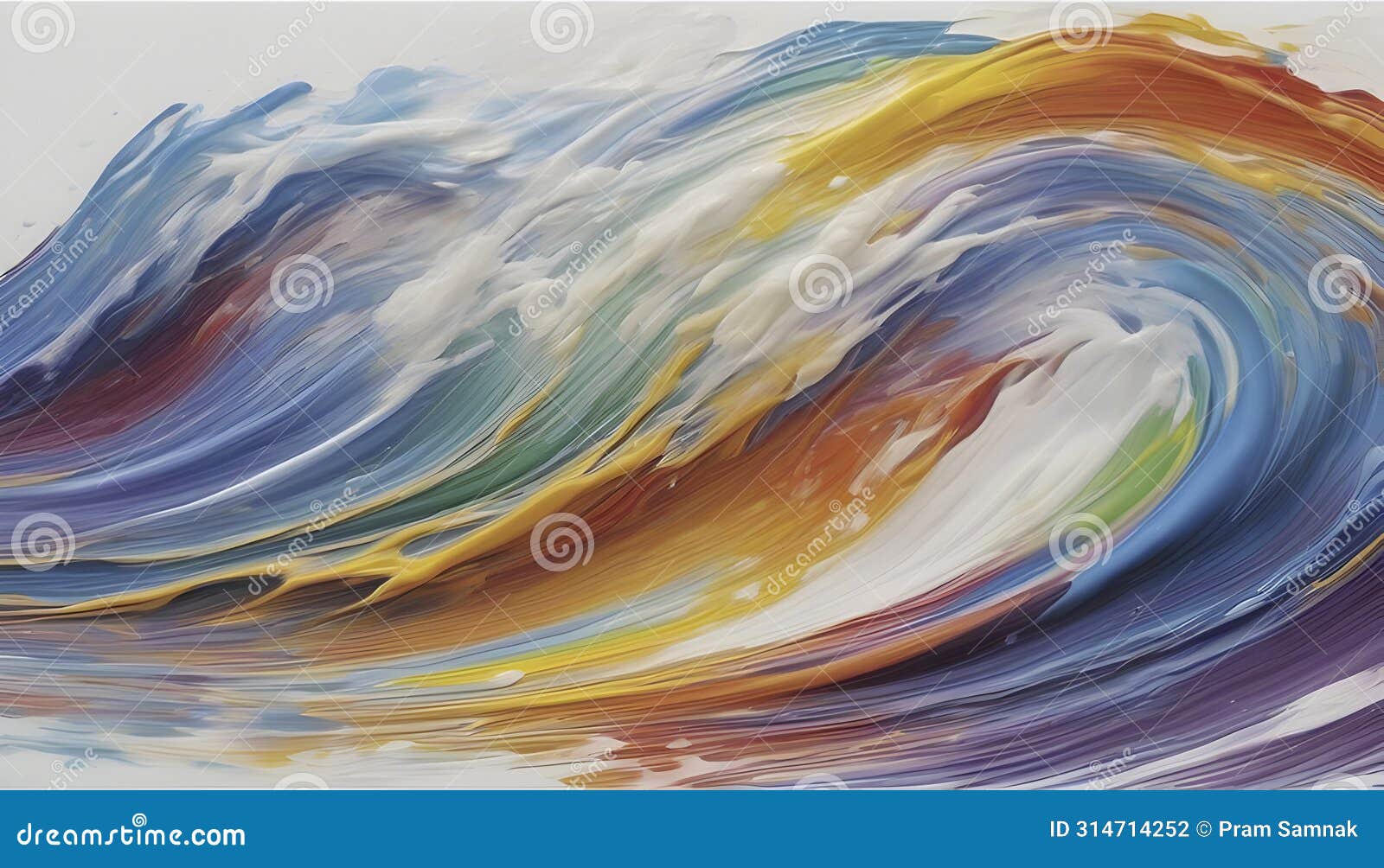 rainbow wave oil painting using brush technique.