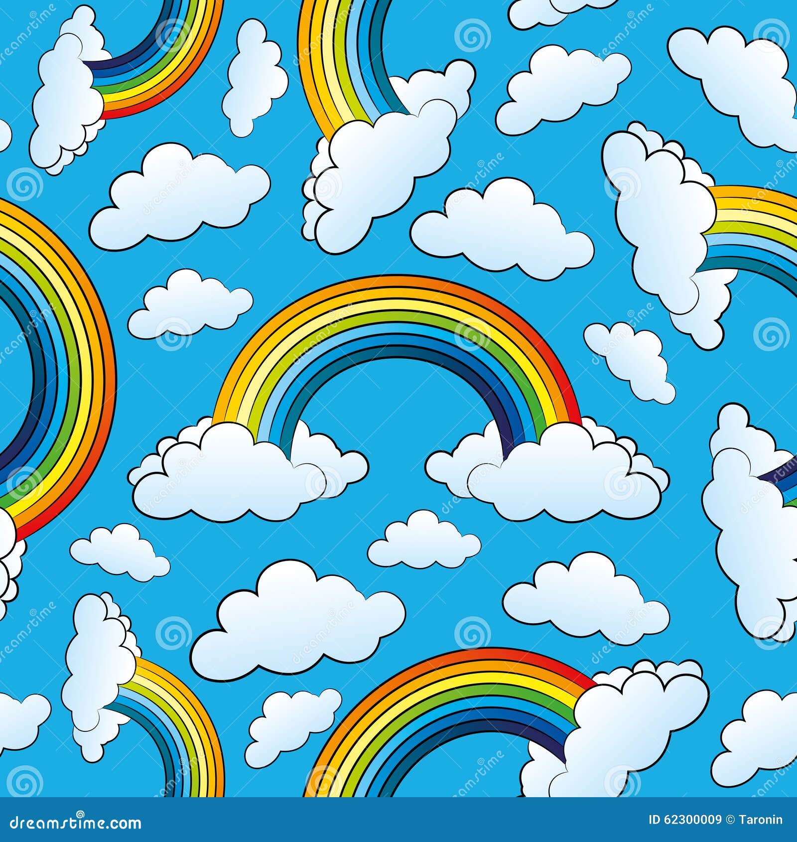 rainbows and clouds on blue.