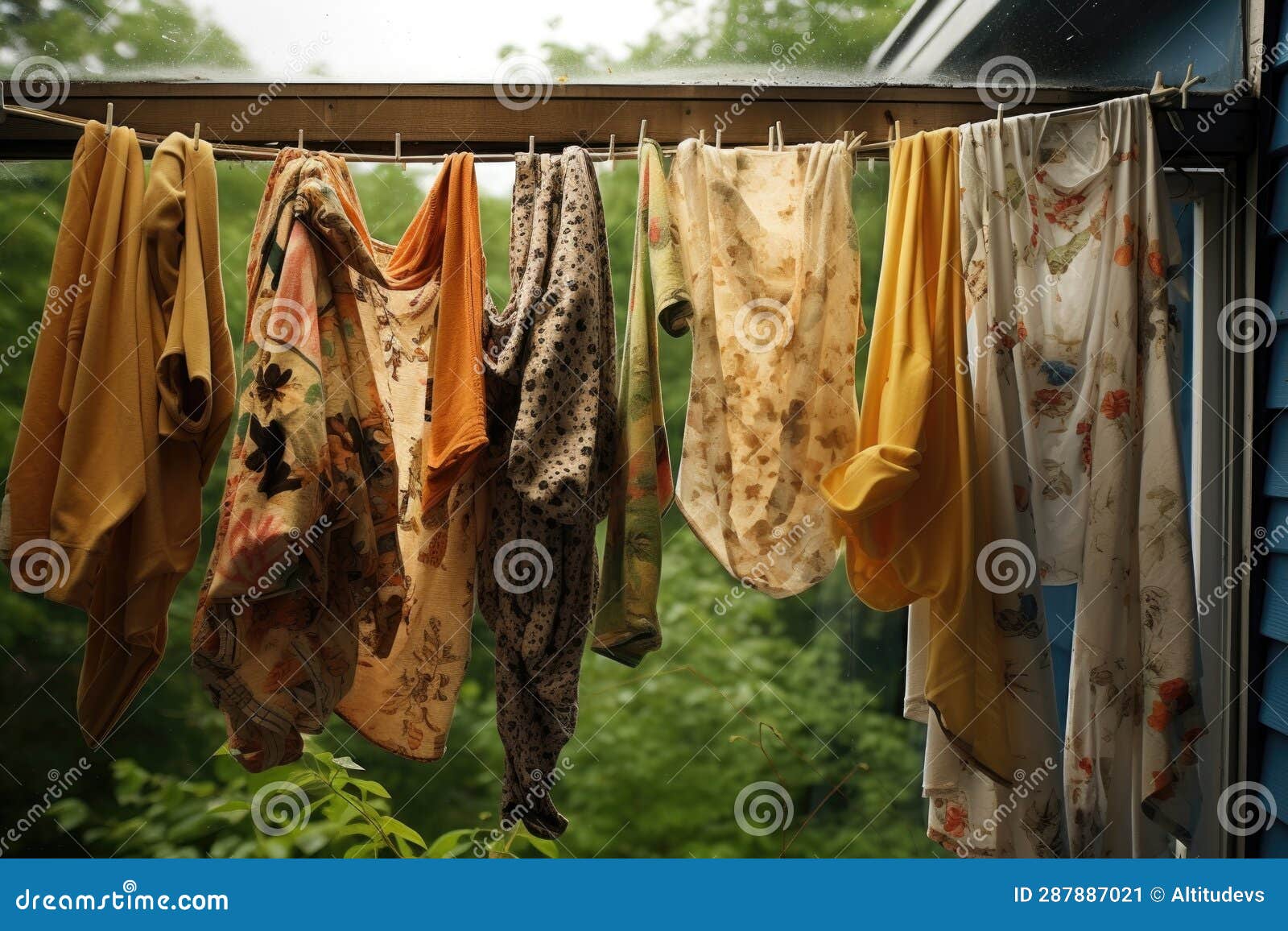 Raindrops on Clothes Drying after a Sudden Shower Stock Image Image